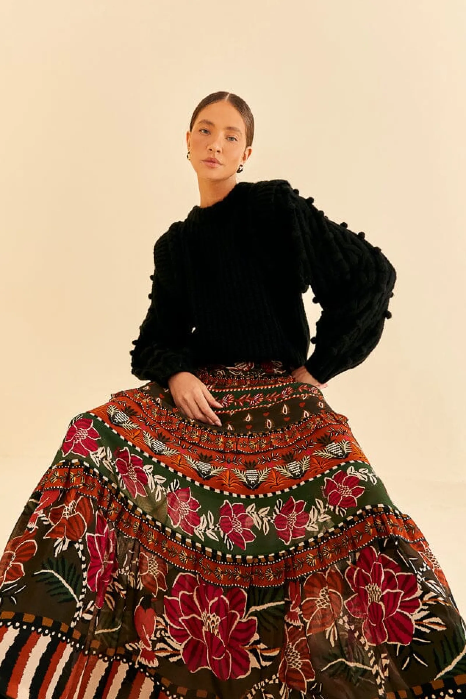  MULTICOLOR AINIKA FLORAL GARDEN TIERED MAXI SKIRT