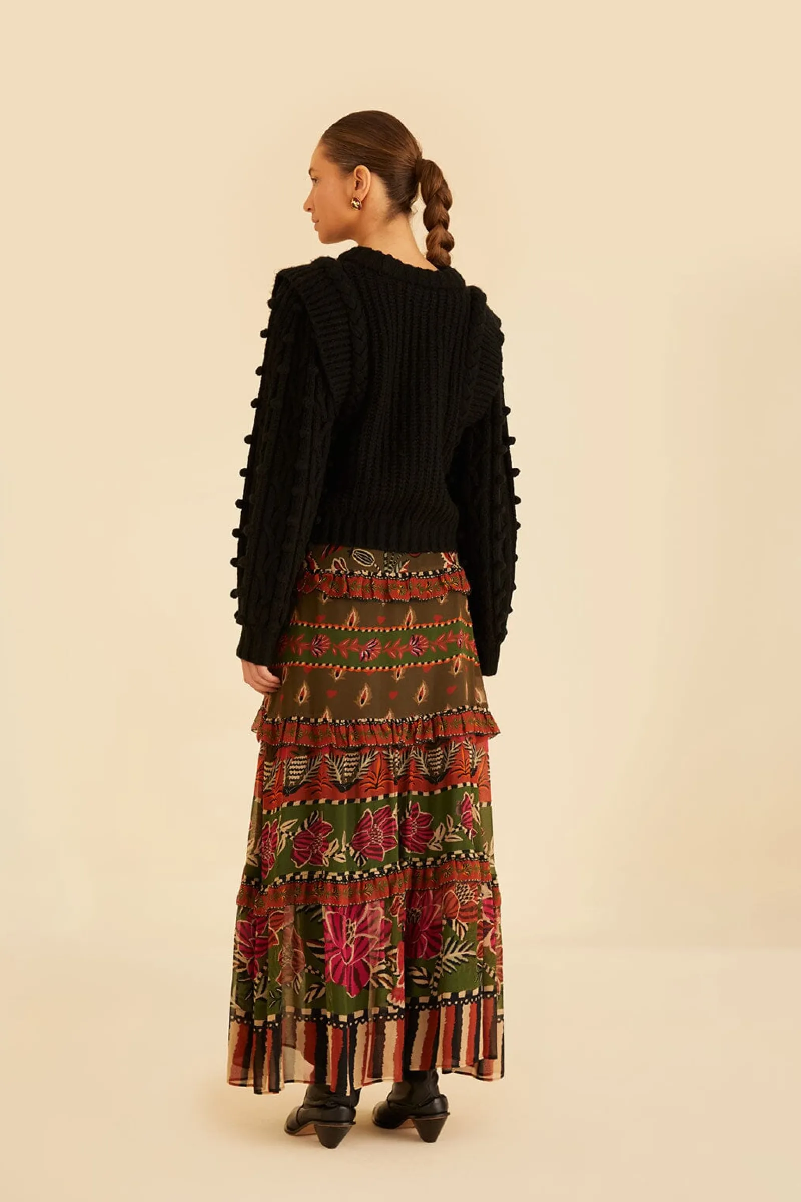  MULTICOLOR AINIKA FLORAL GARDEN TIERED MAXI SKIRT