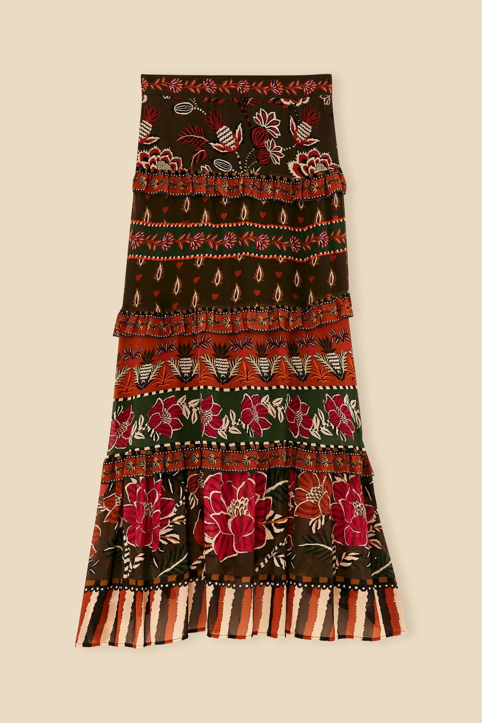  MULTICOLOR AINIKA FLORAL GARDEN TIERED MAXI SKIRT