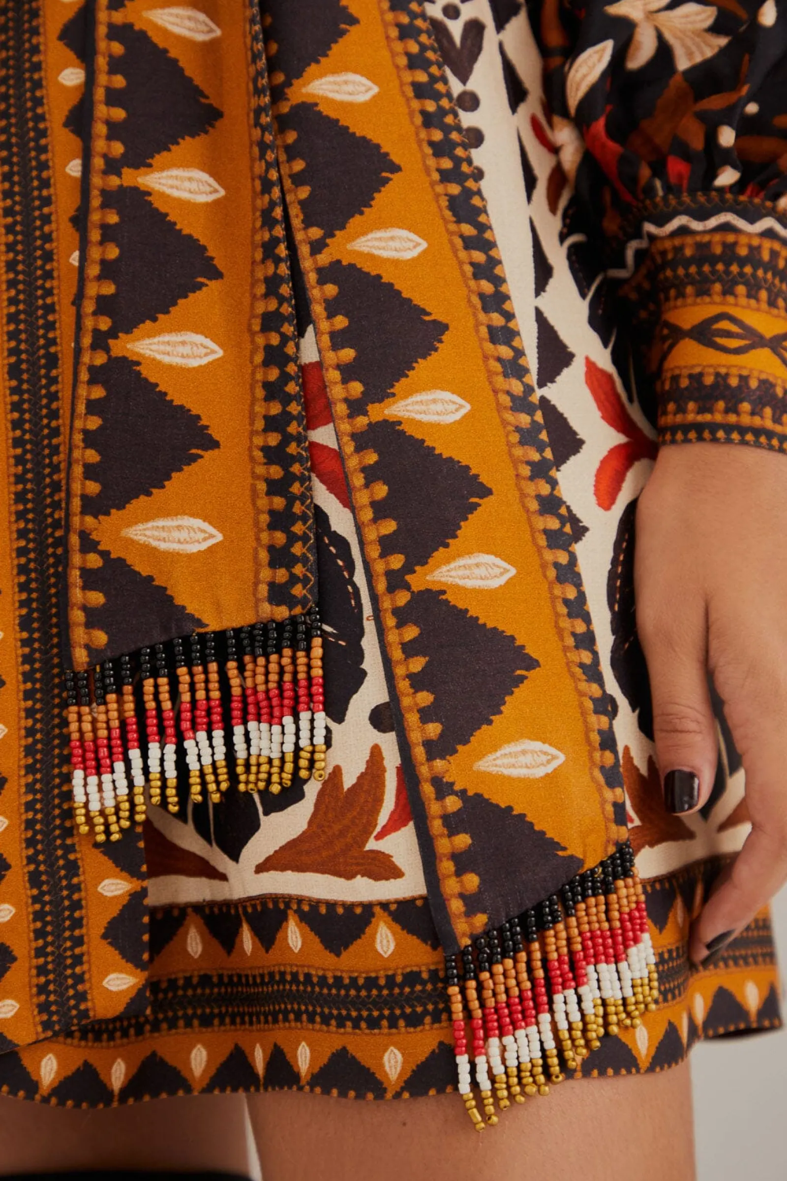 MULTICOLOR TAPESTRY GARDEN V NECK MINI DRESS