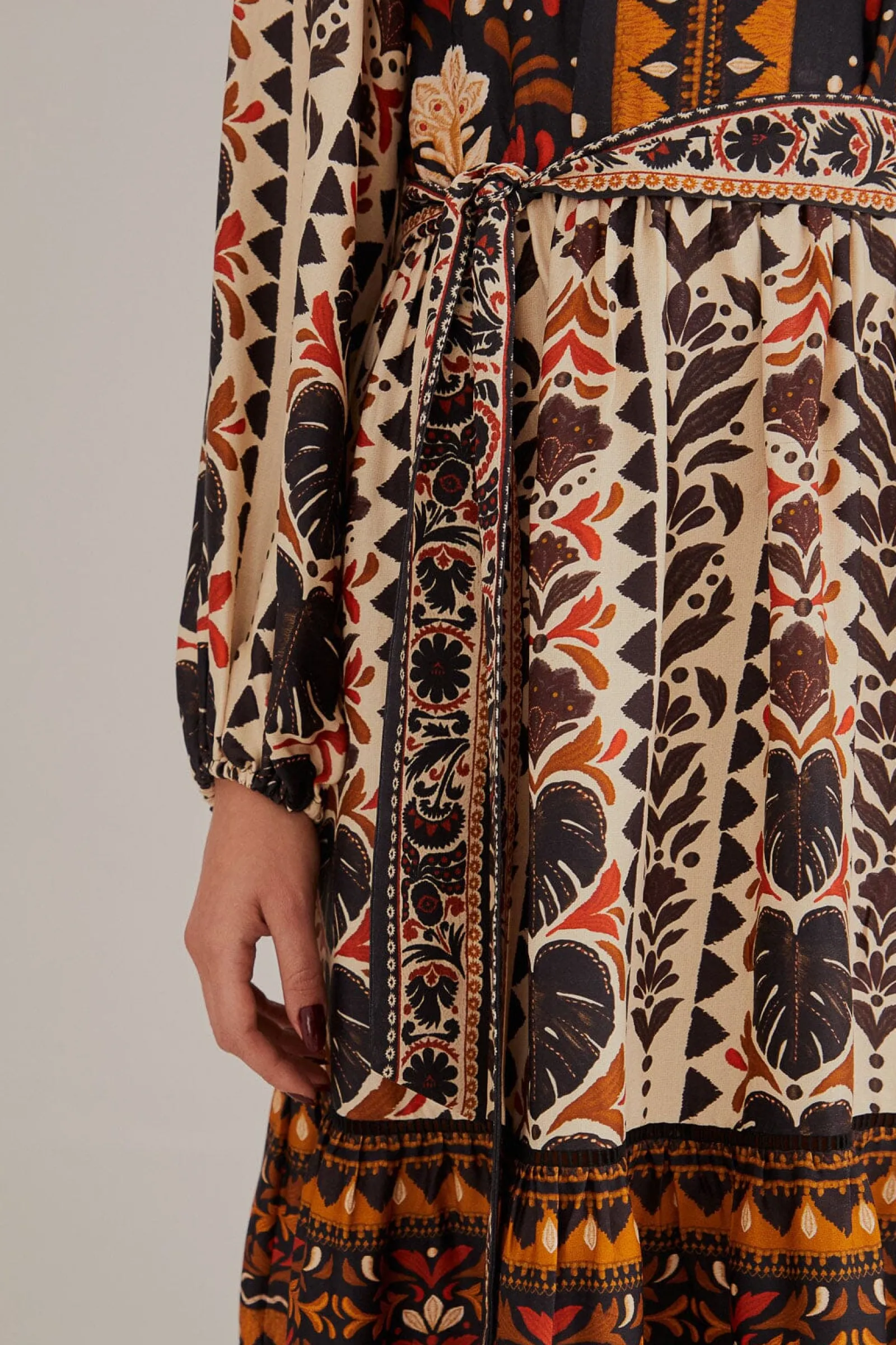 MULTICOLOR TAPESTRY GARDEN HIGH NECK MIDI DRESS