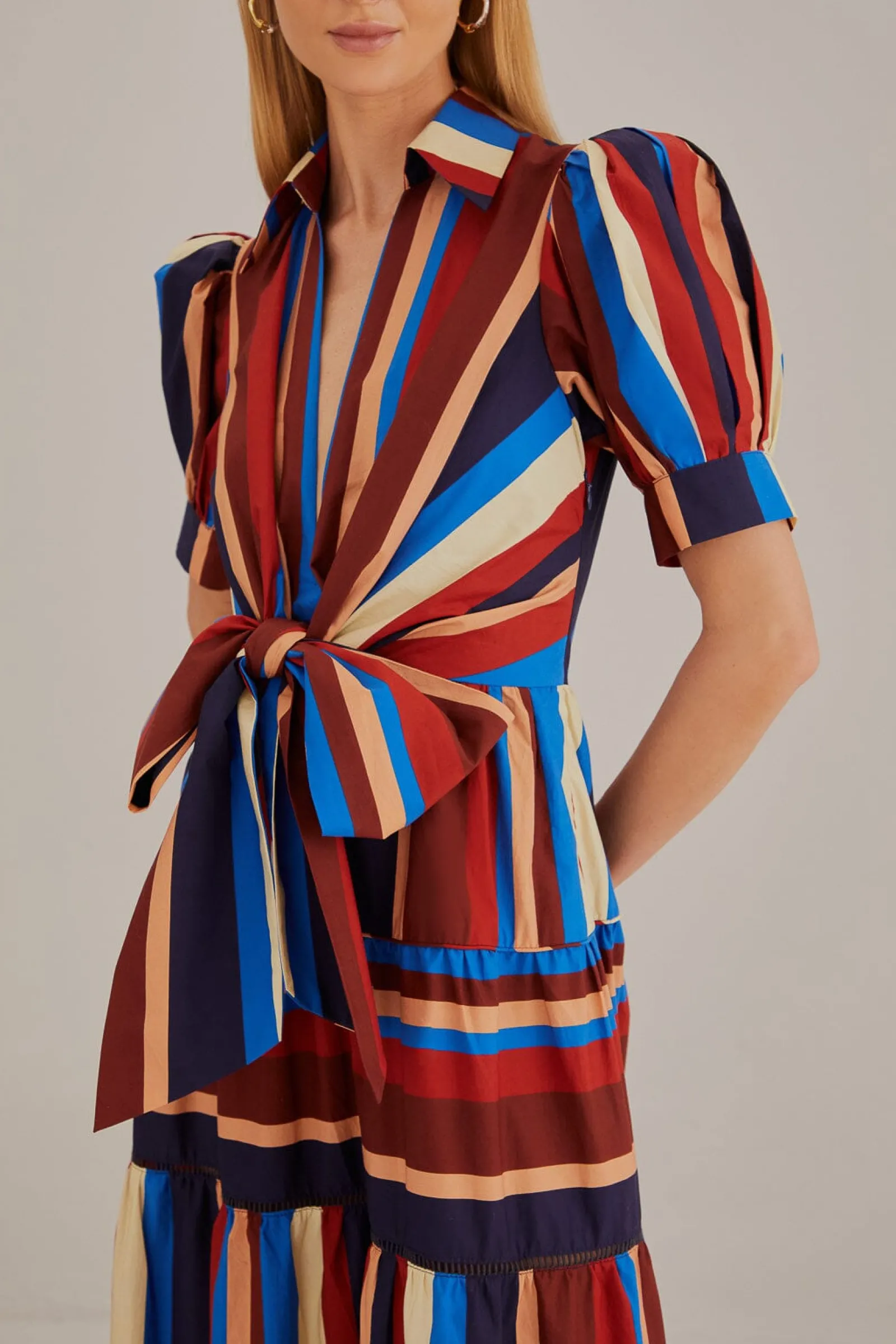 MULTICOLOR WINTER STRIPES SHORT SLEEVE MIDI DRESS