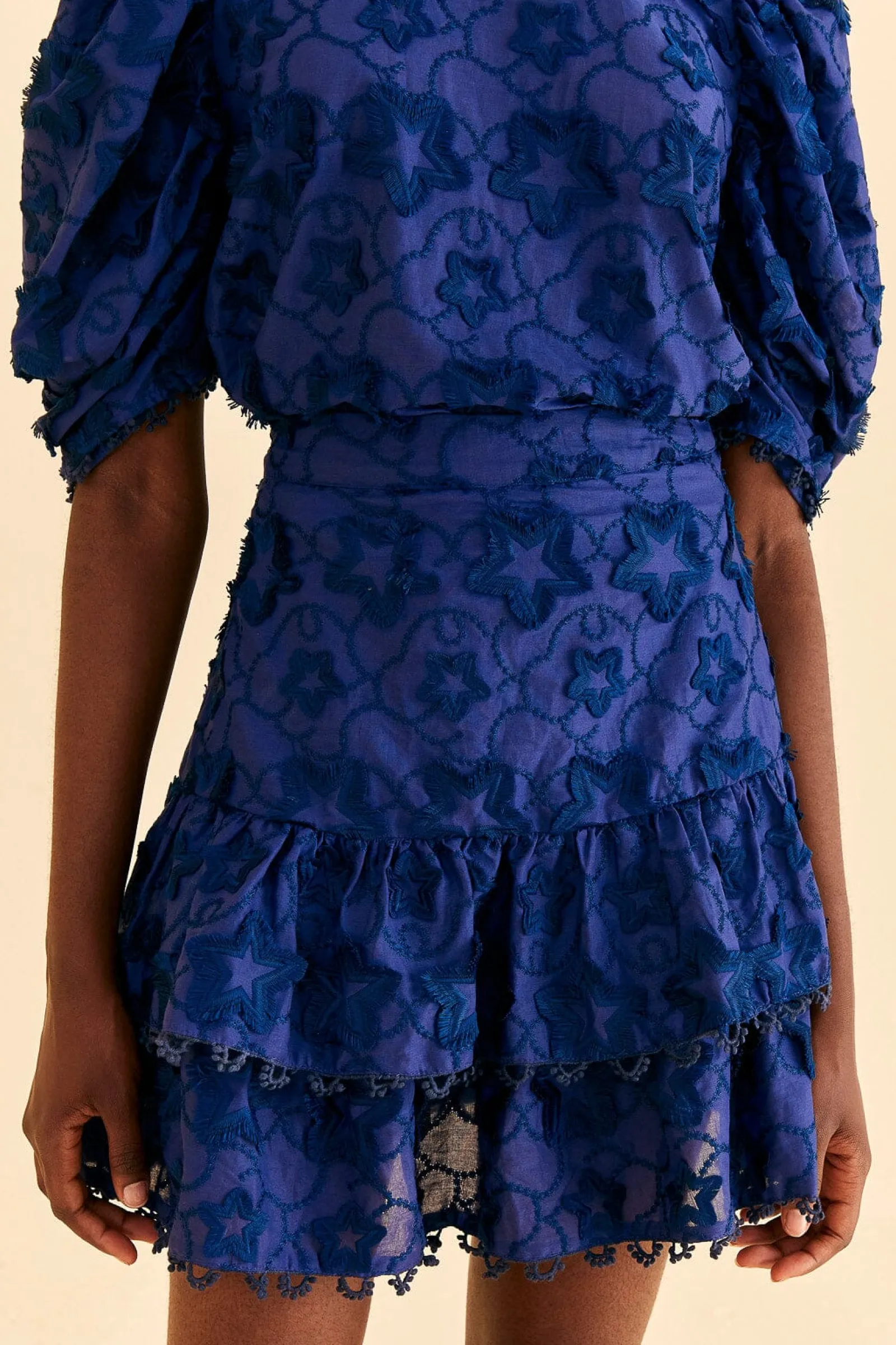 NAVY BLUE 3D STAR TEXTURE MINI SKIRT