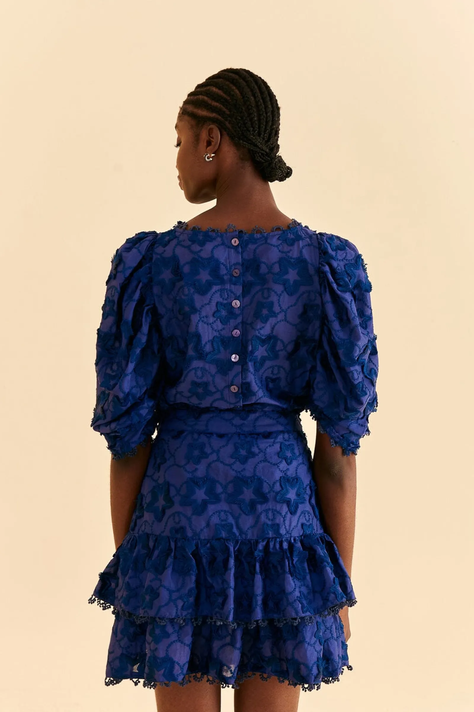 NAVY BLUE 3D STAR TEXTURE MINI SKIRT