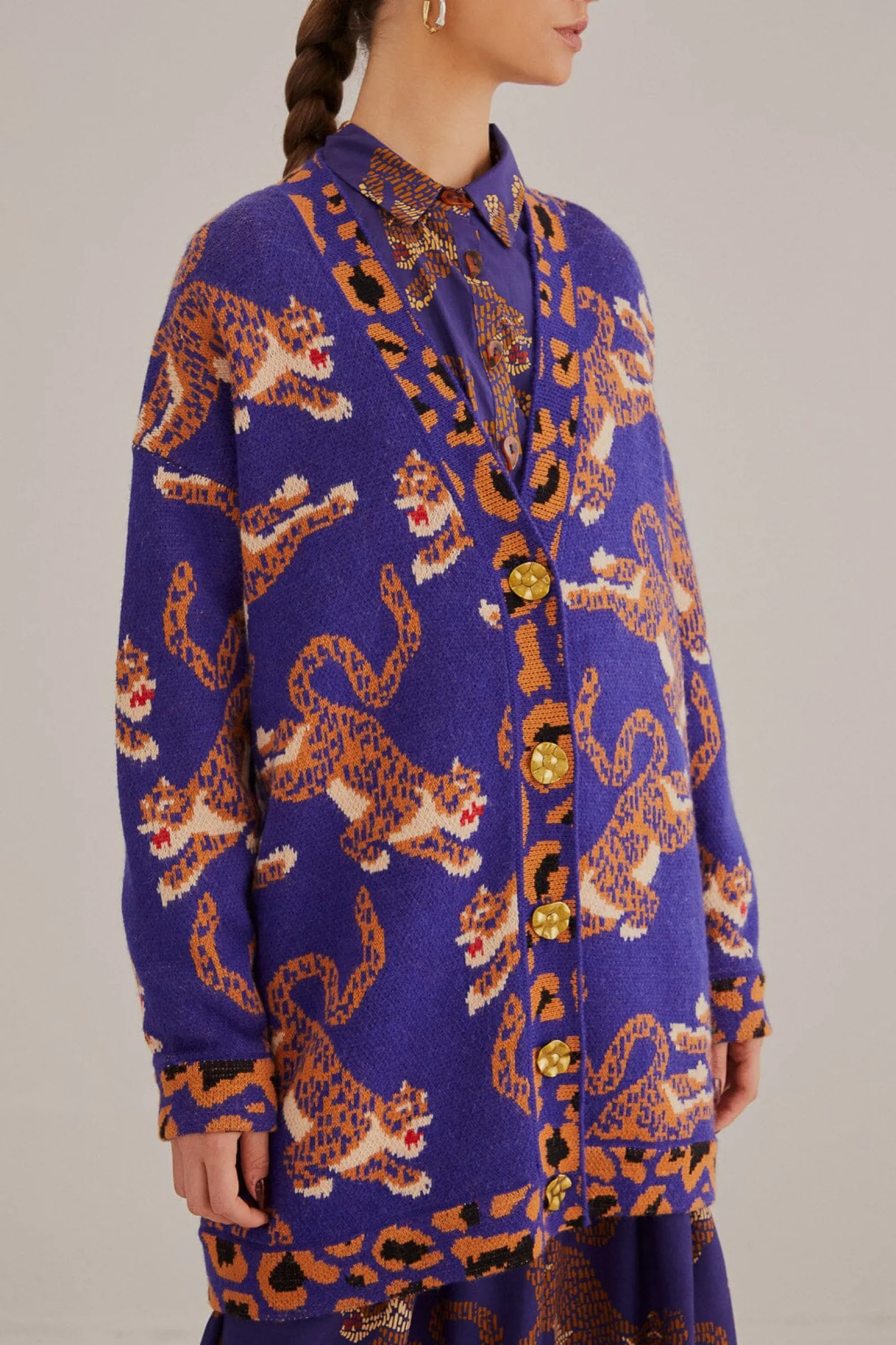 NAVY BLUE LEOPARDS KNIT CARDIGAN