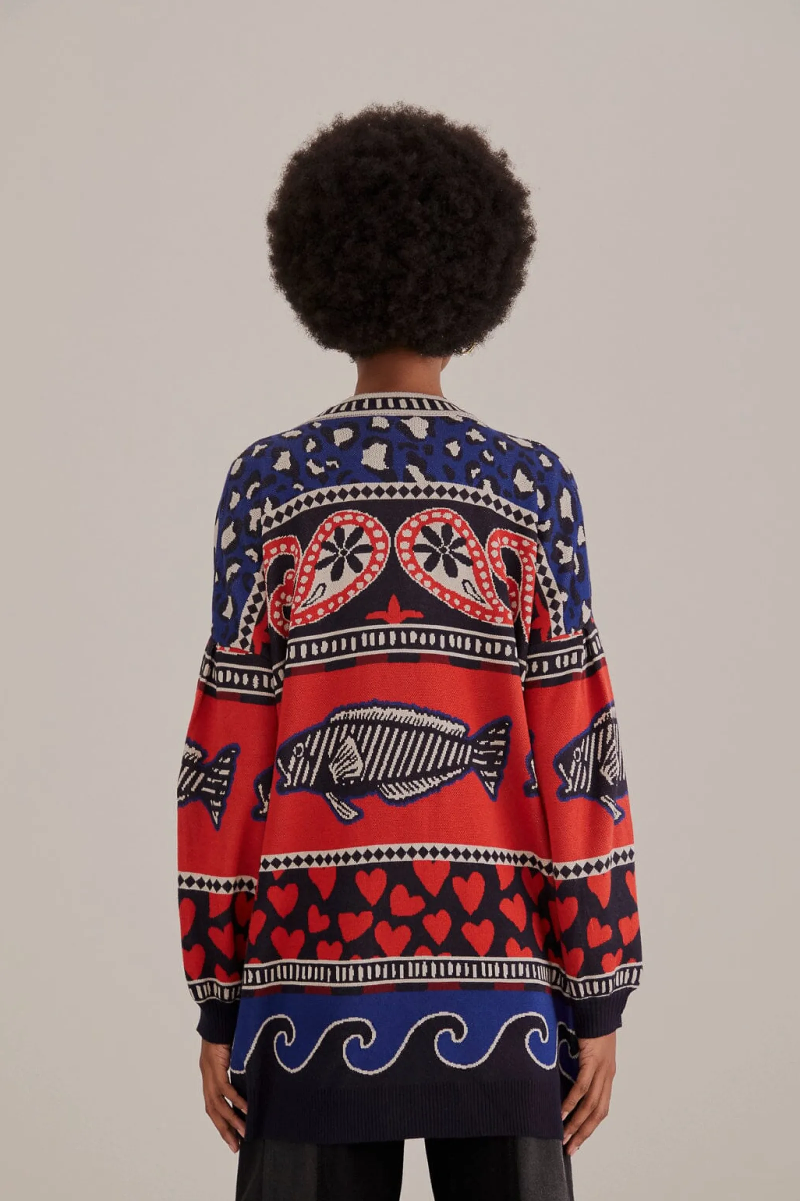 NAVY MIXED PRINTS KNIT CARDIGAN