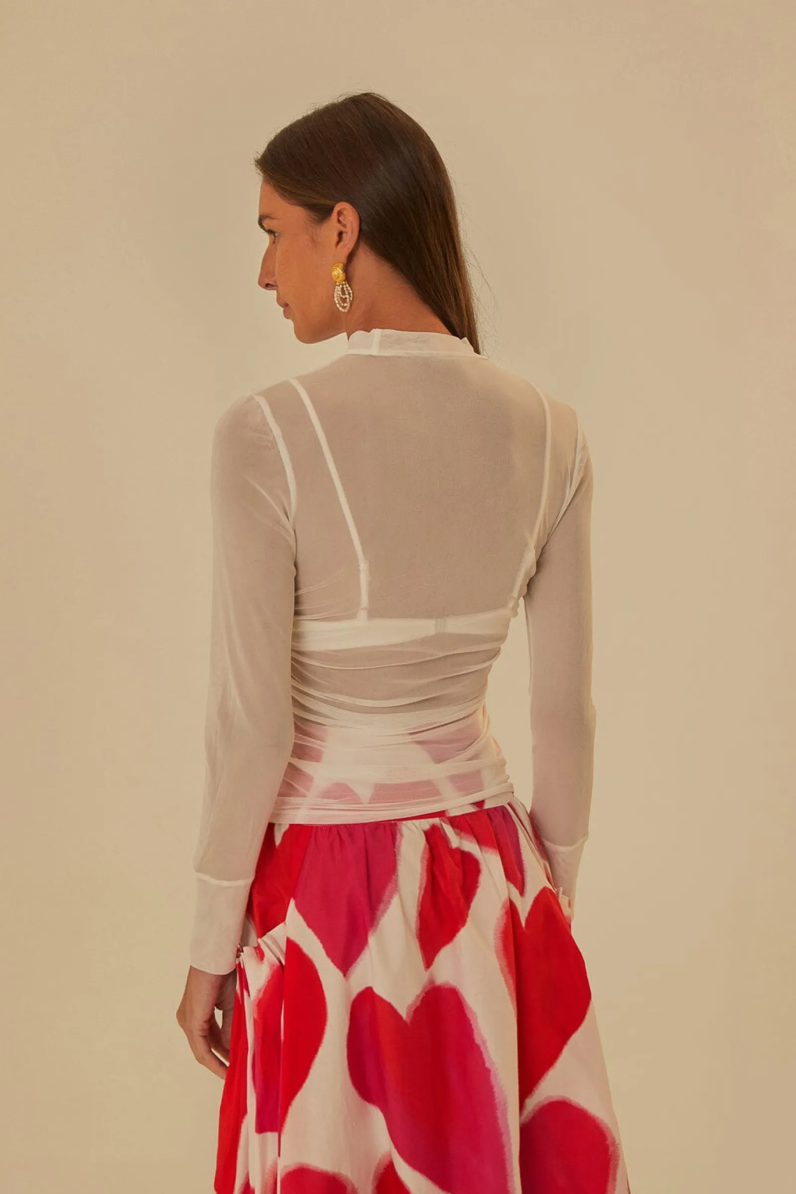 OFF WHITE TULLE LONG SLEEVED BLOUSE