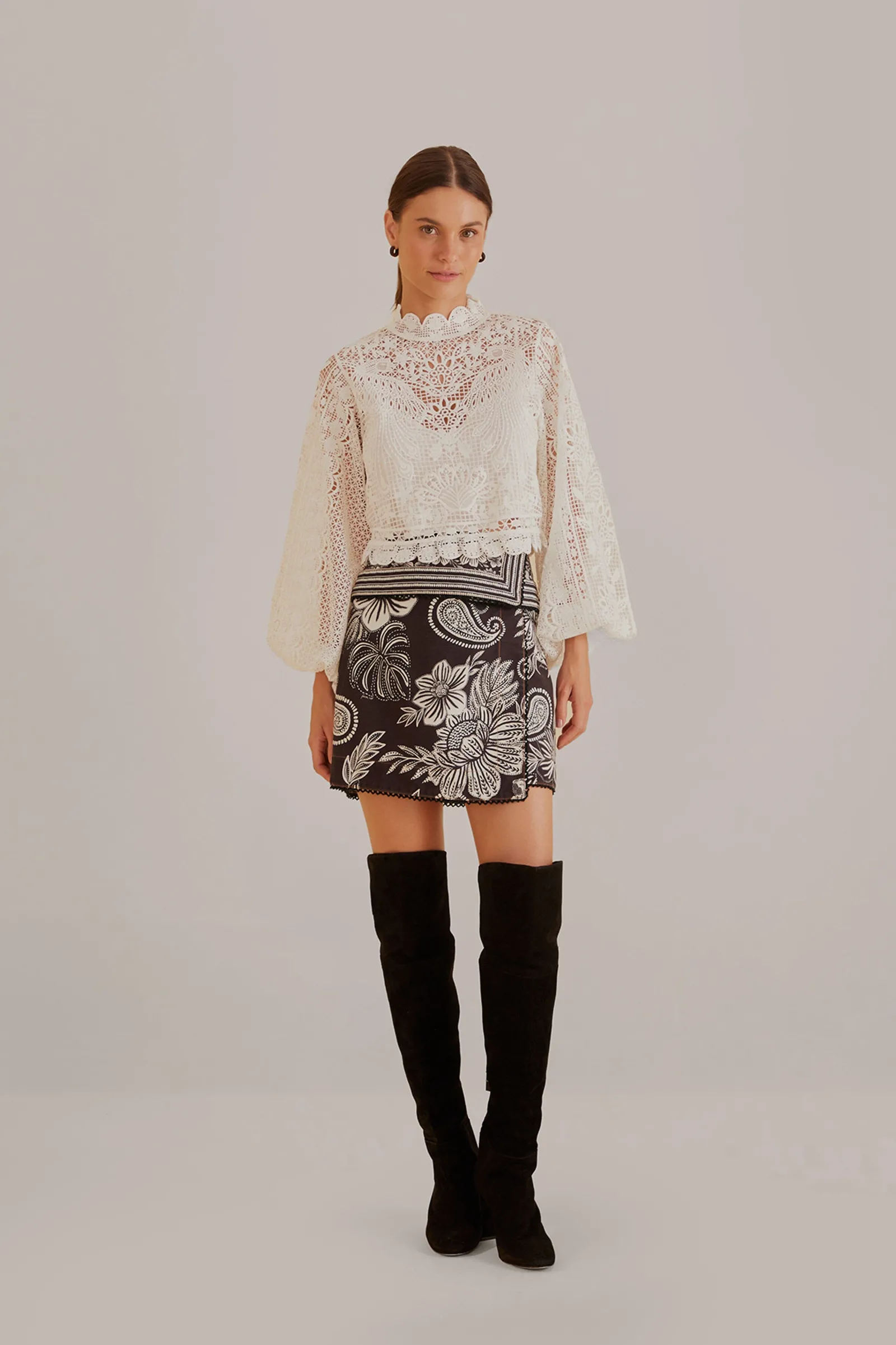 OFF-WHITE GUIPURE LONG SLEEVE BLOUSE