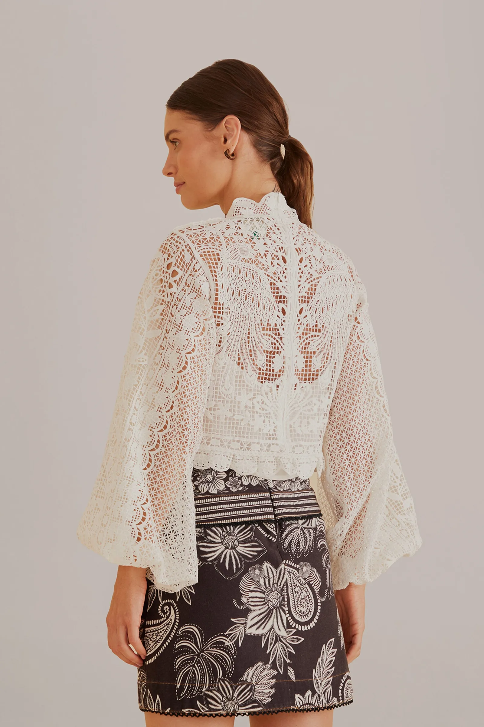 OFF-WHITE GUIPURE LONG SLEEVE BLOUSE