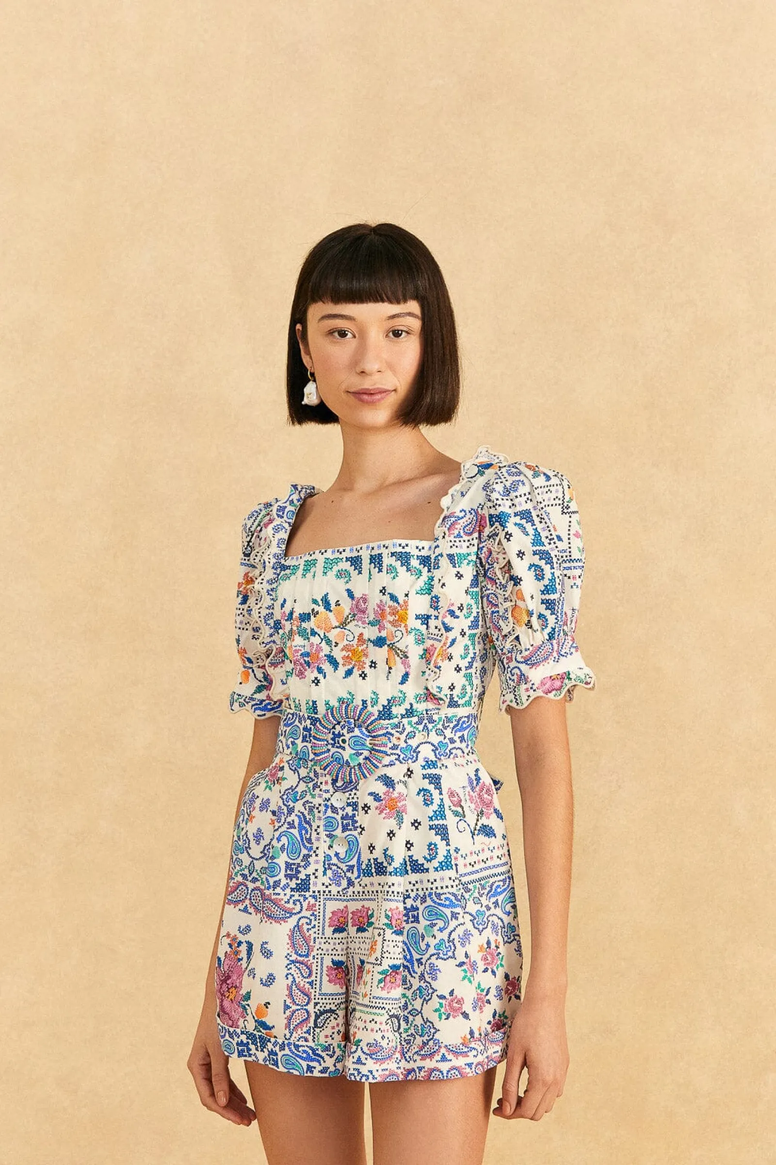  OFF-WHITE ROMANTIC BANDANAS ORGANIC COTTON ROMPER