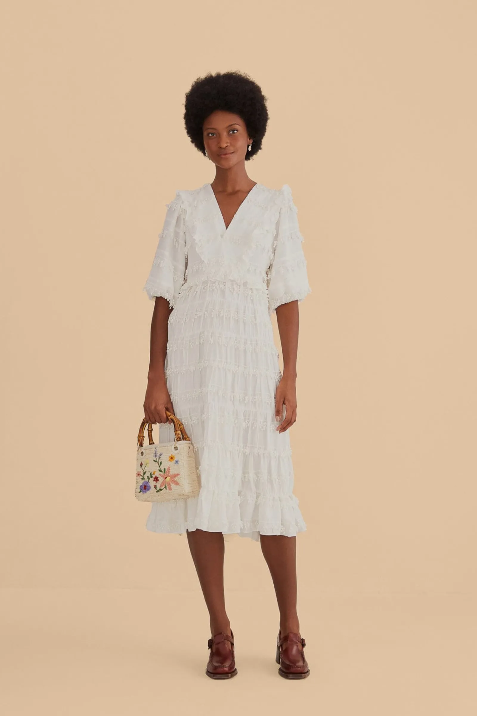  OFF-WHITE RUFFLE TASSELS MIDI DRESS