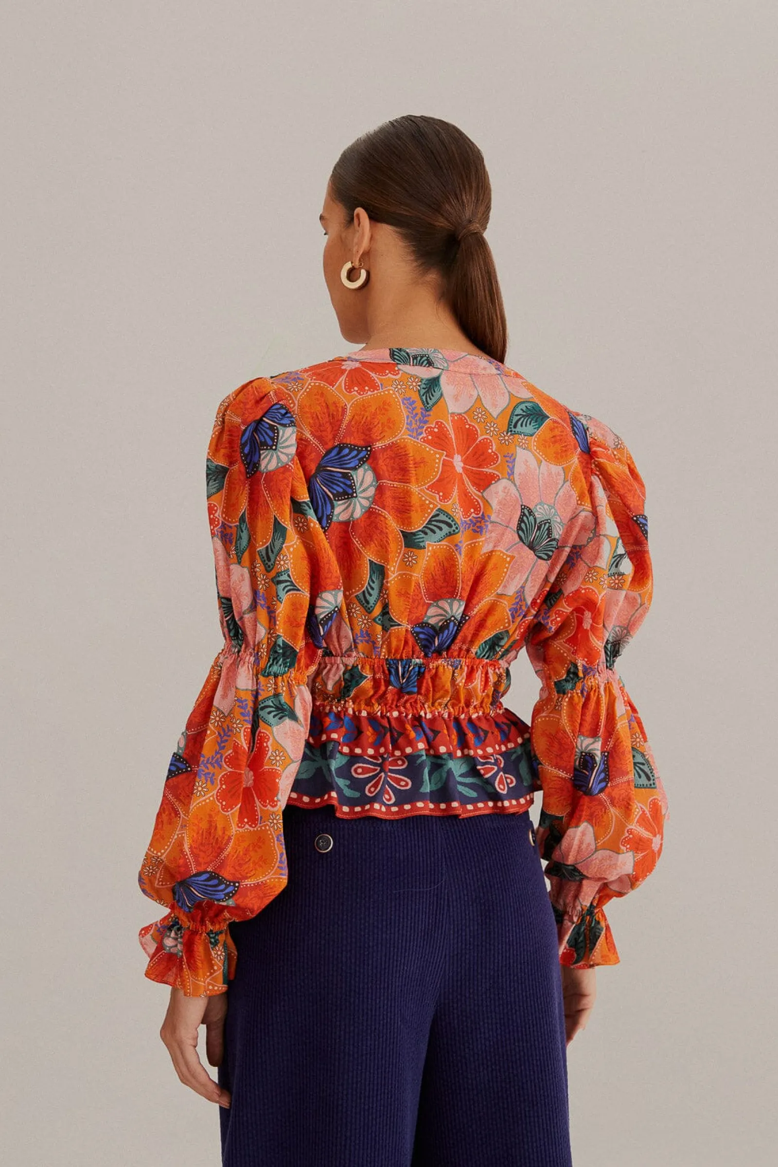 ORANGE MARIAS FLORAL LONG SLEEVE BLOUSE