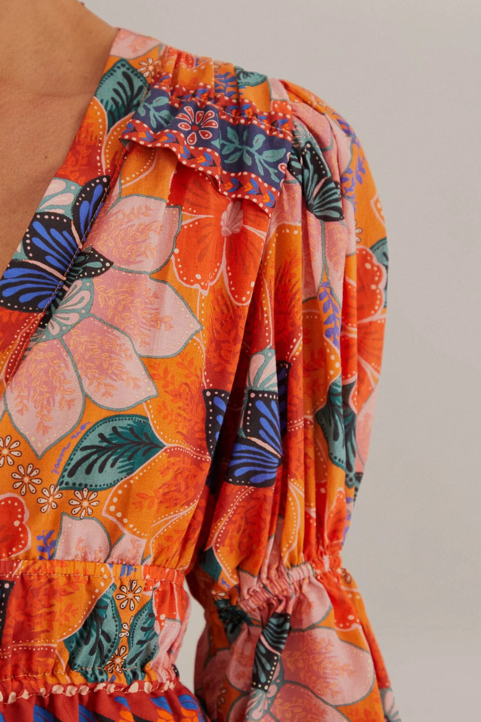 ORANGE MARIAS FLORAL LONG SLEEVE BLOUSE