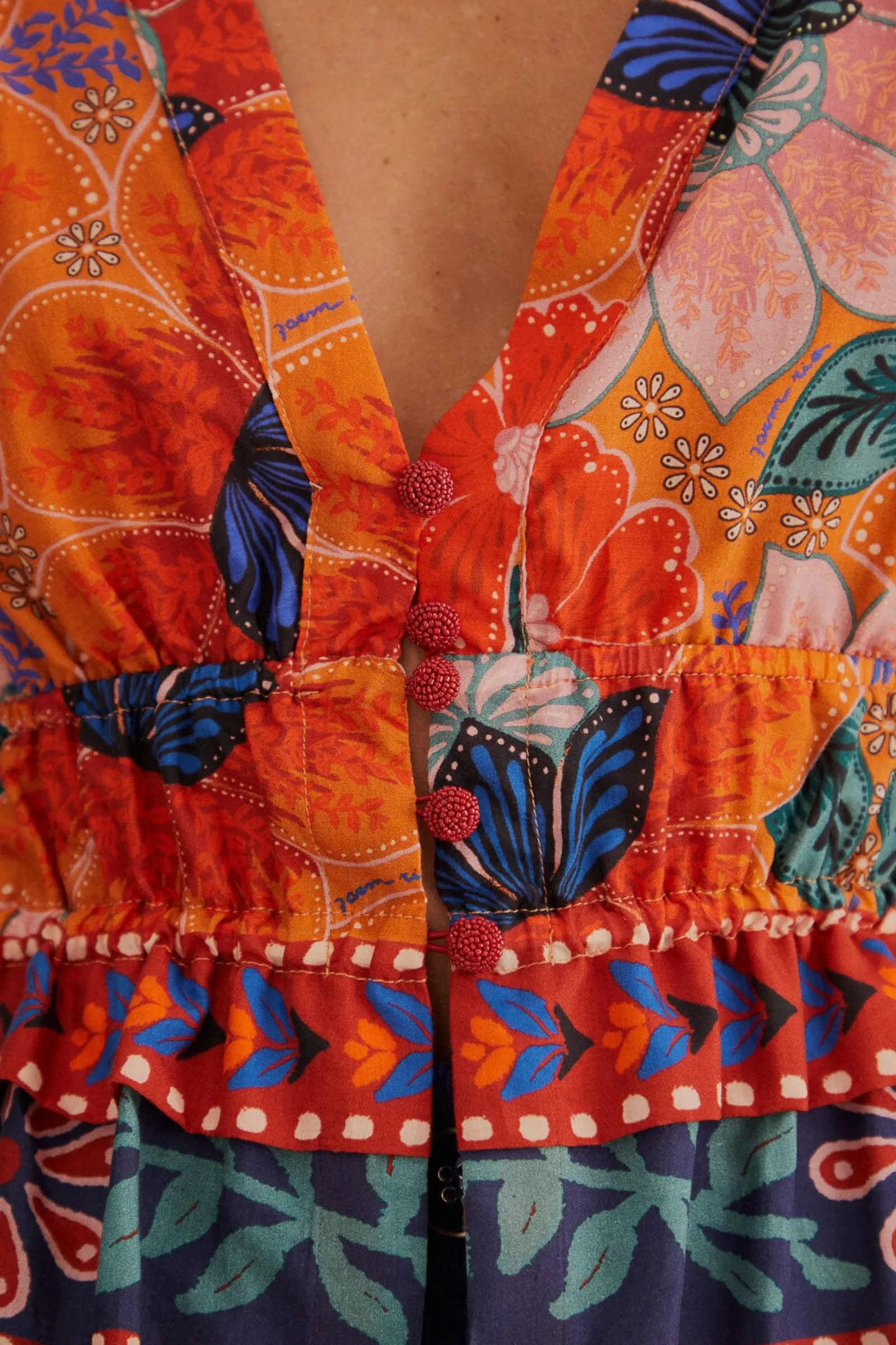 ORANGE MARIAS FLORAL LONG SLEEVE BLOUSE