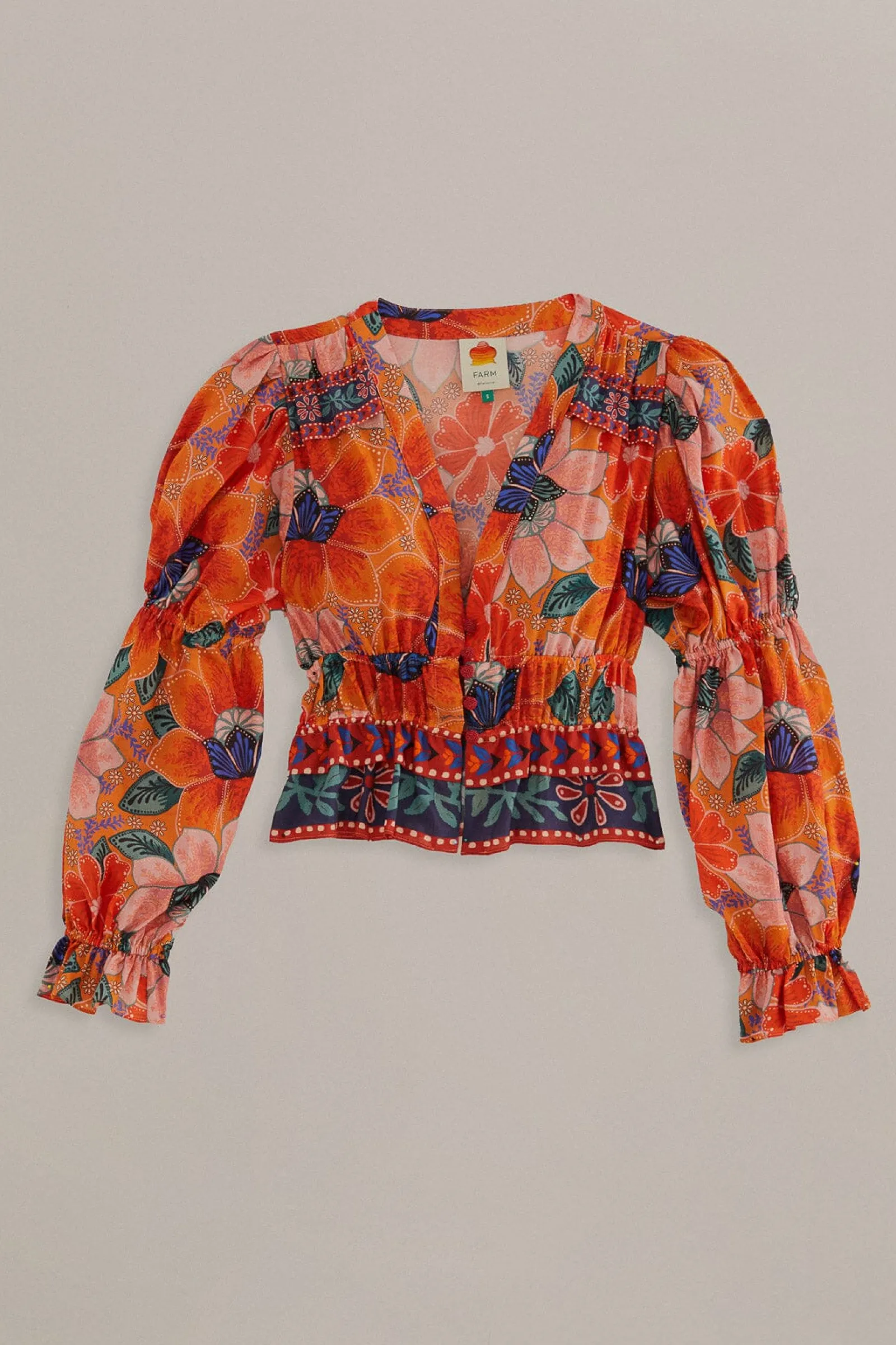 ORANGE MARIAS FLORAL LONG SLEEVE BLOUSE