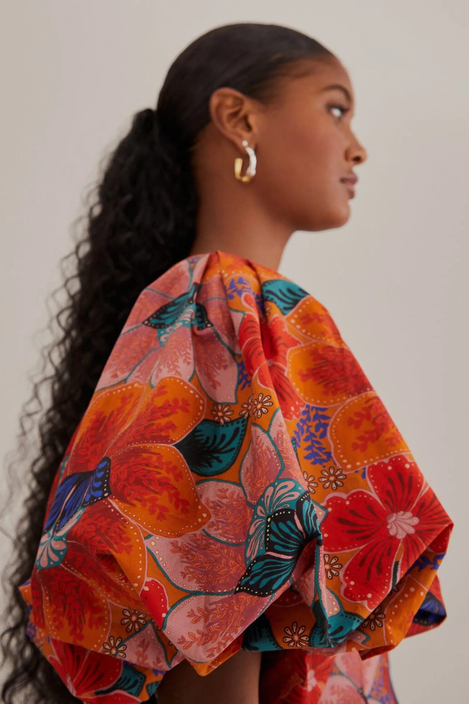 ORANGE MARIAS FLORAL CUT-OUT MIDI DRESS