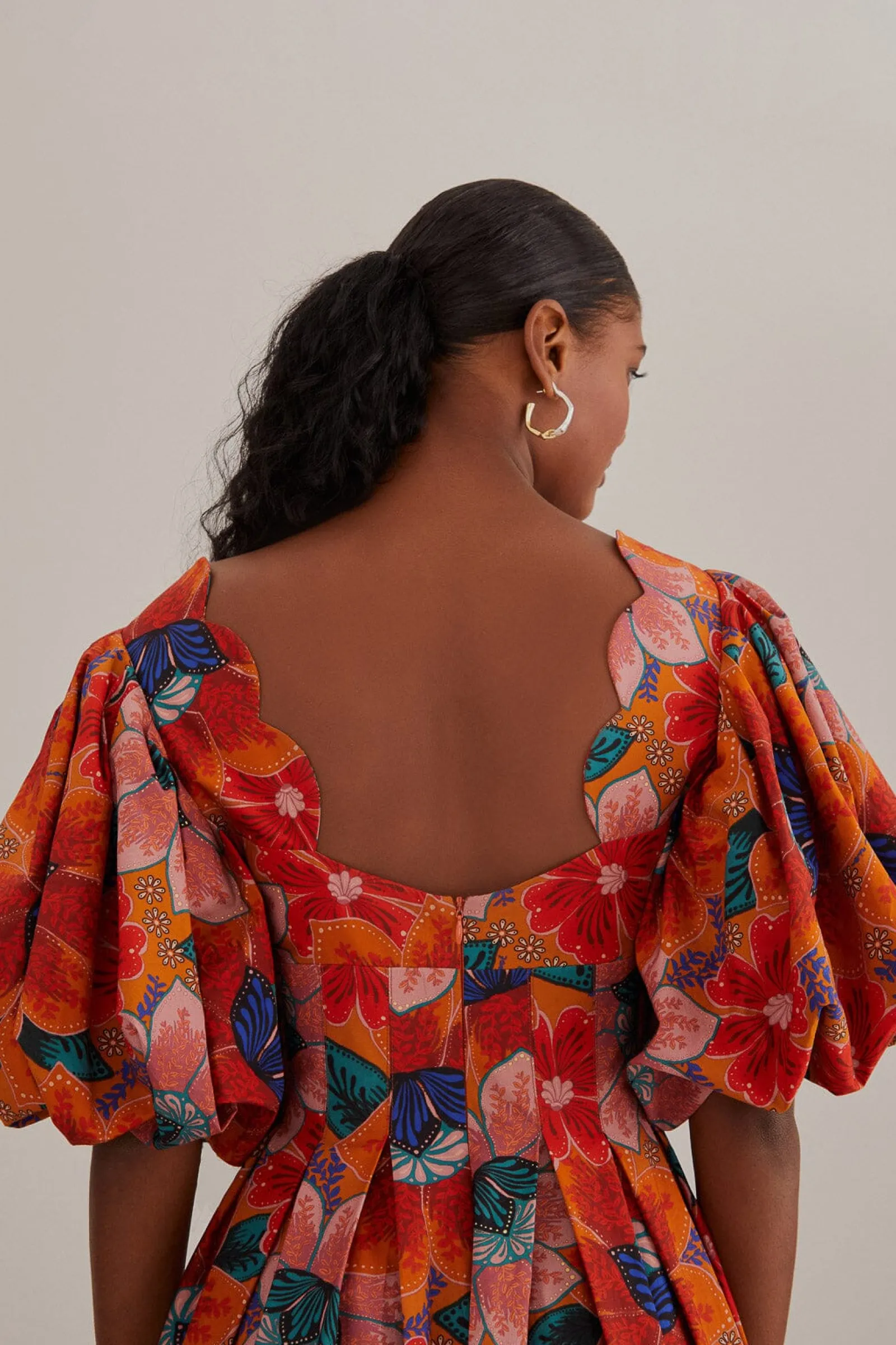 ORANGE MARIAS FLORAL CUT-OUT MIDI DRESS