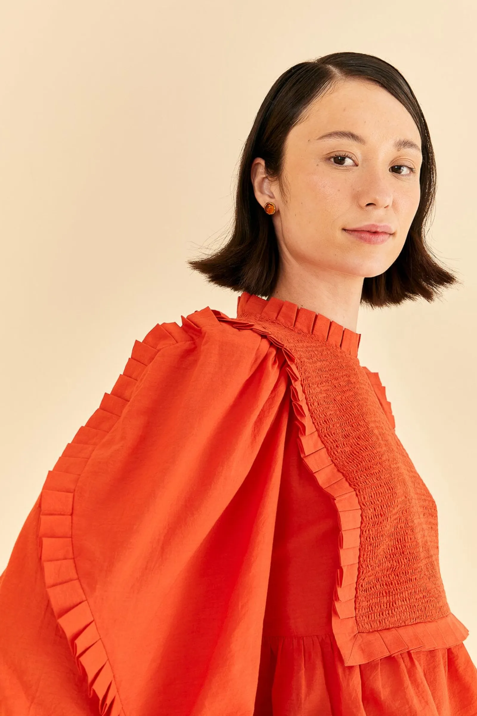 ORANGE SMOCKED BLOUSE