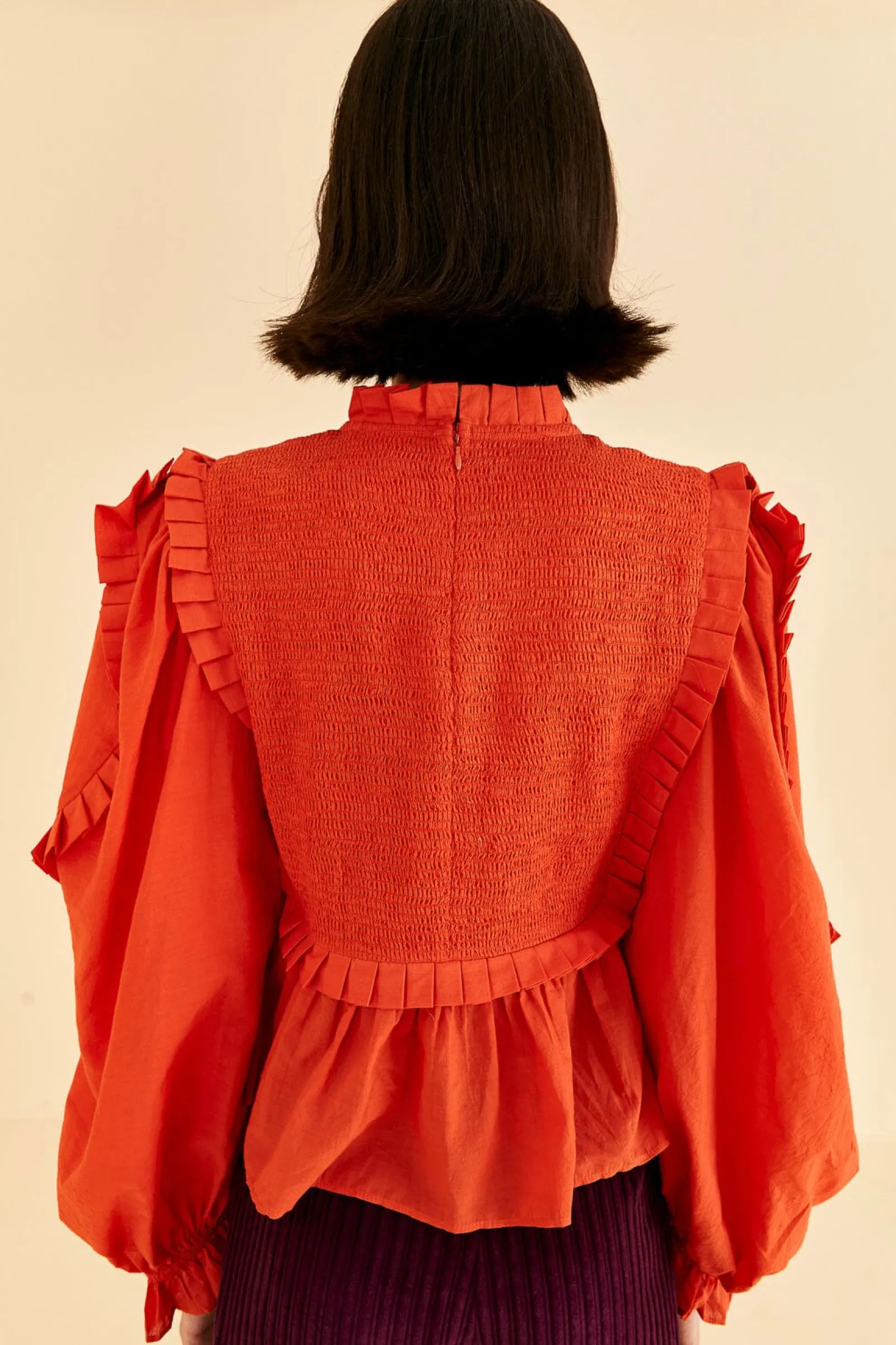 ORANGE SMOCKED BLOUSE