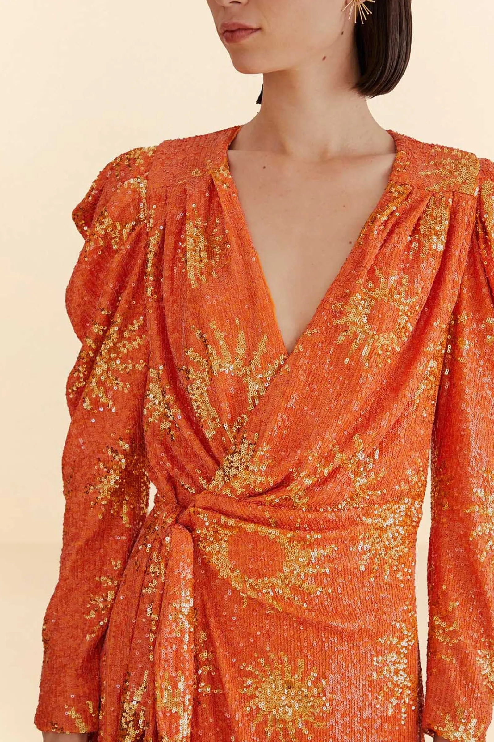 ORANGE SUNNY MOOD SEQUIN LONG SLEEVE MINI DRESS