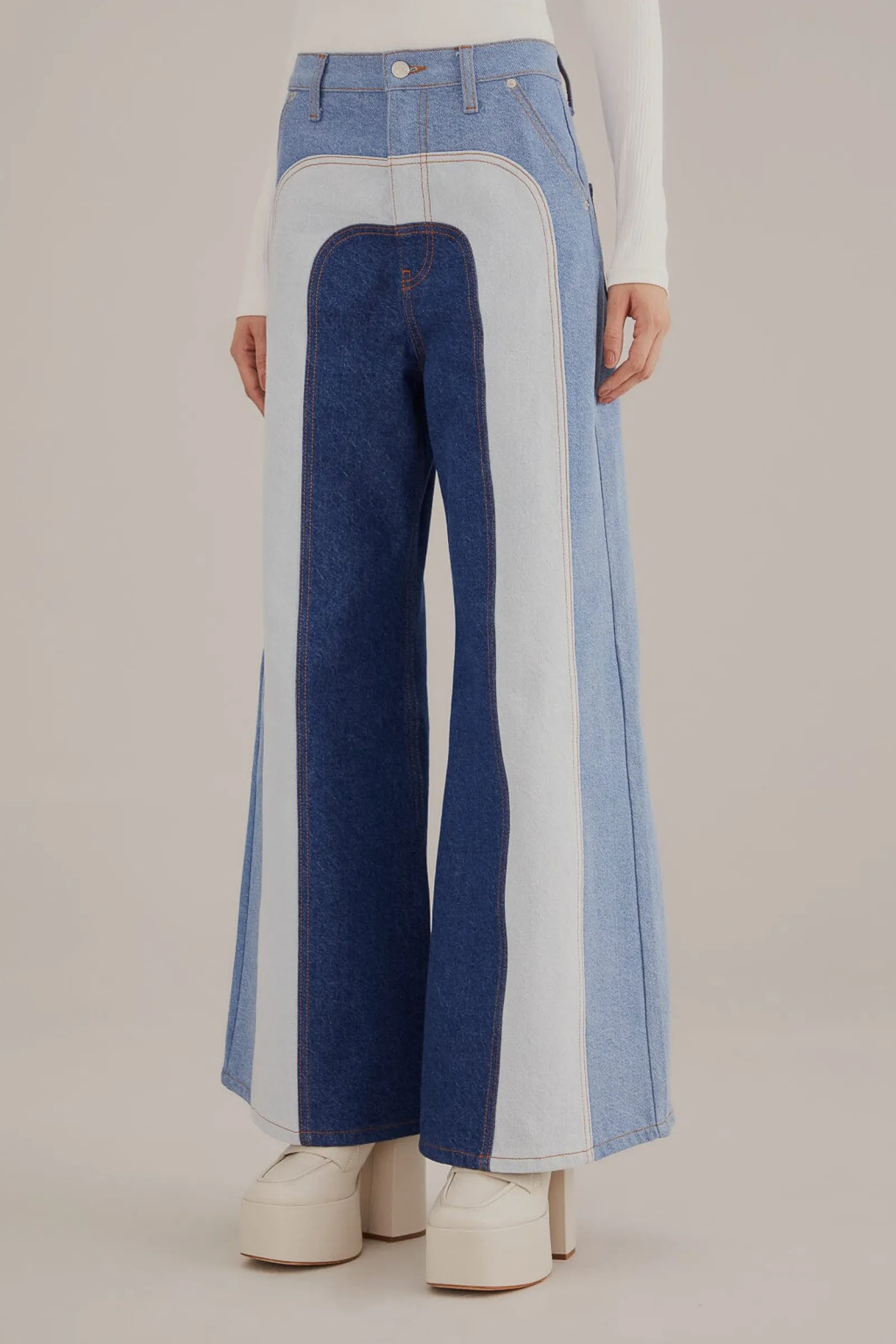PATCHWORK DENIM WIDE PANTS