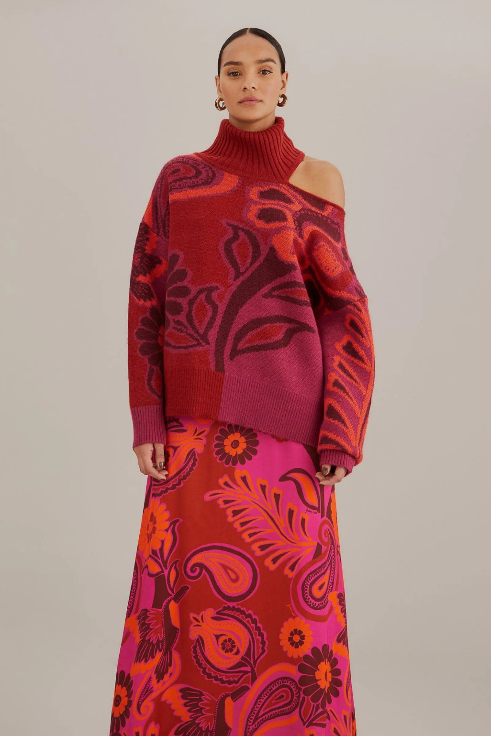 PINK BOLD FLORAL SATIN MAXI SKIRT