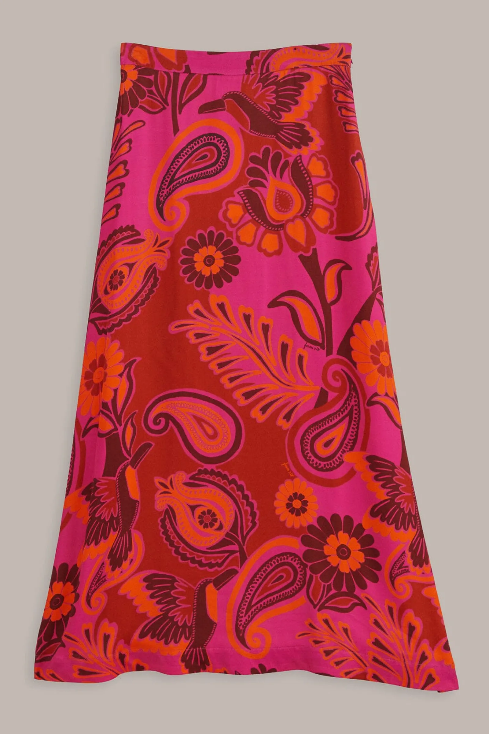 PINK BOLD FLORAL SATIN MAXI SKIRT