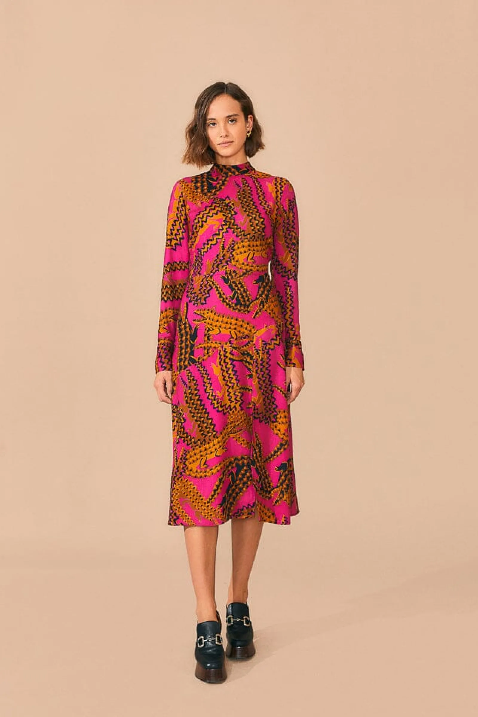  PINK CROCO LENZING™ ECOVERO™ VISCOSE SLIT MIDI DRESS