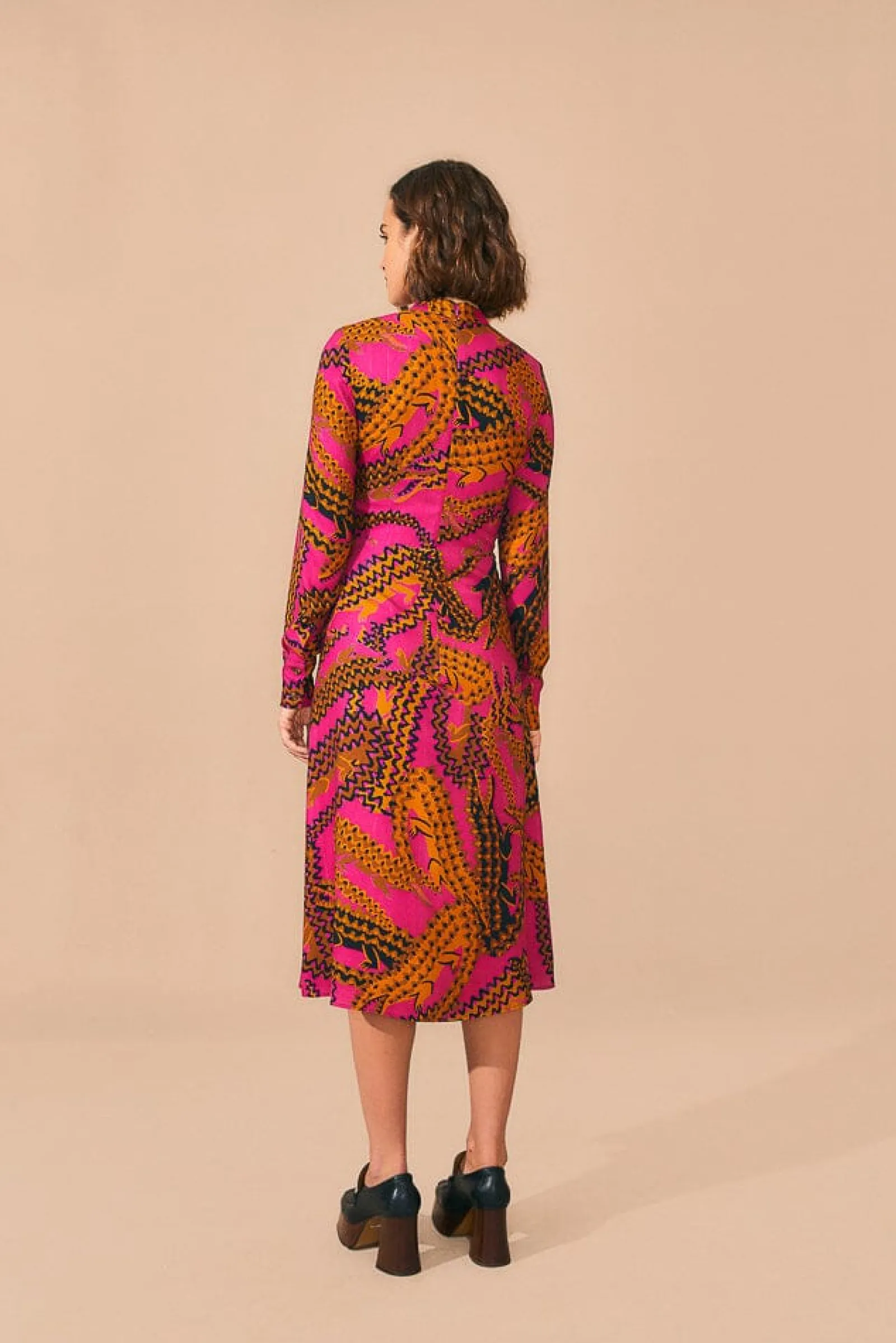 PINK CROCO LENZING™ ECOVERO™ VISCOSE SLIT MIDI DRESS