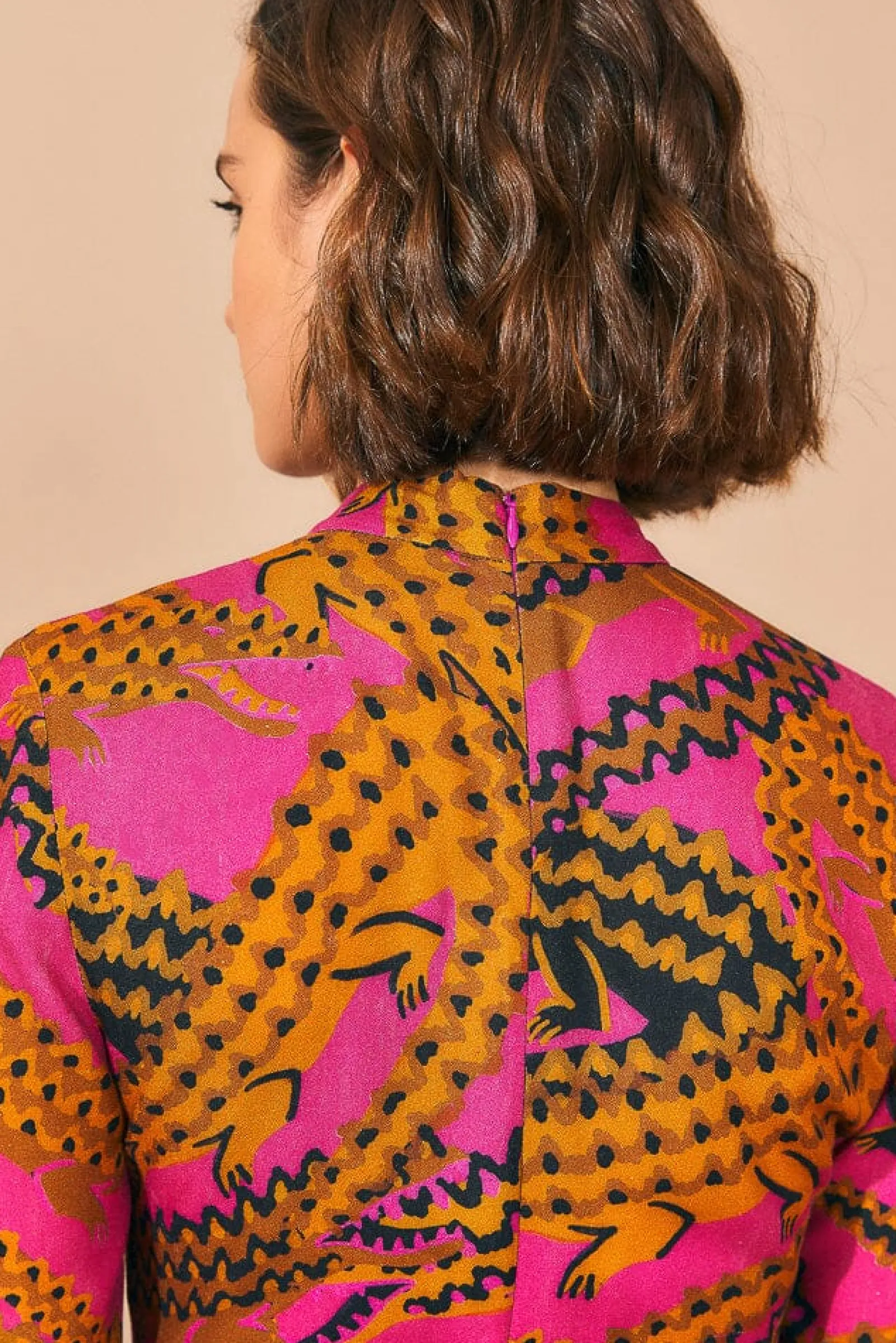 PINK CROCO LENZING™ ECOVERO™ VISCOSE SLIT MIDI DRESS