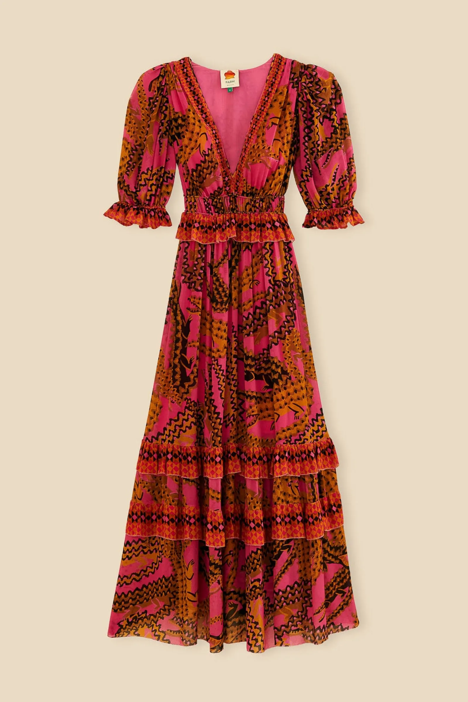 PINK CROCO SHORT SLEEVE MAXI DRESS