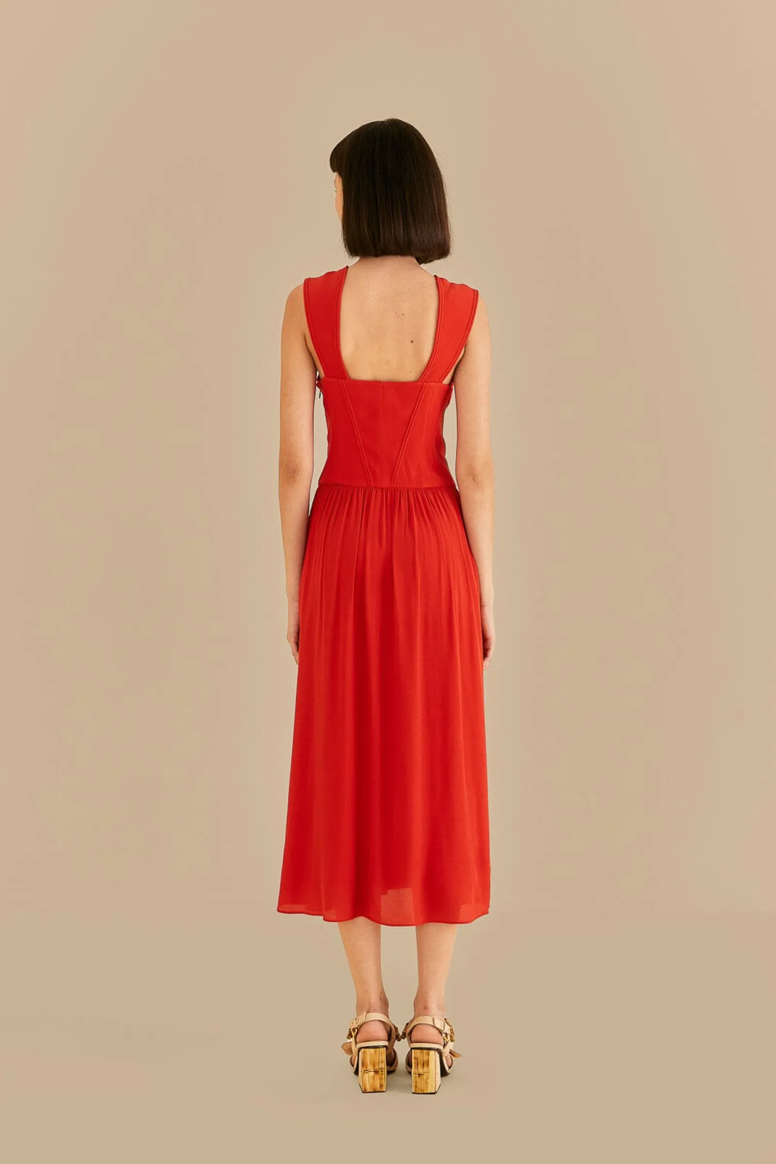 RED BOW SLEEVELESS MIDI DRESS