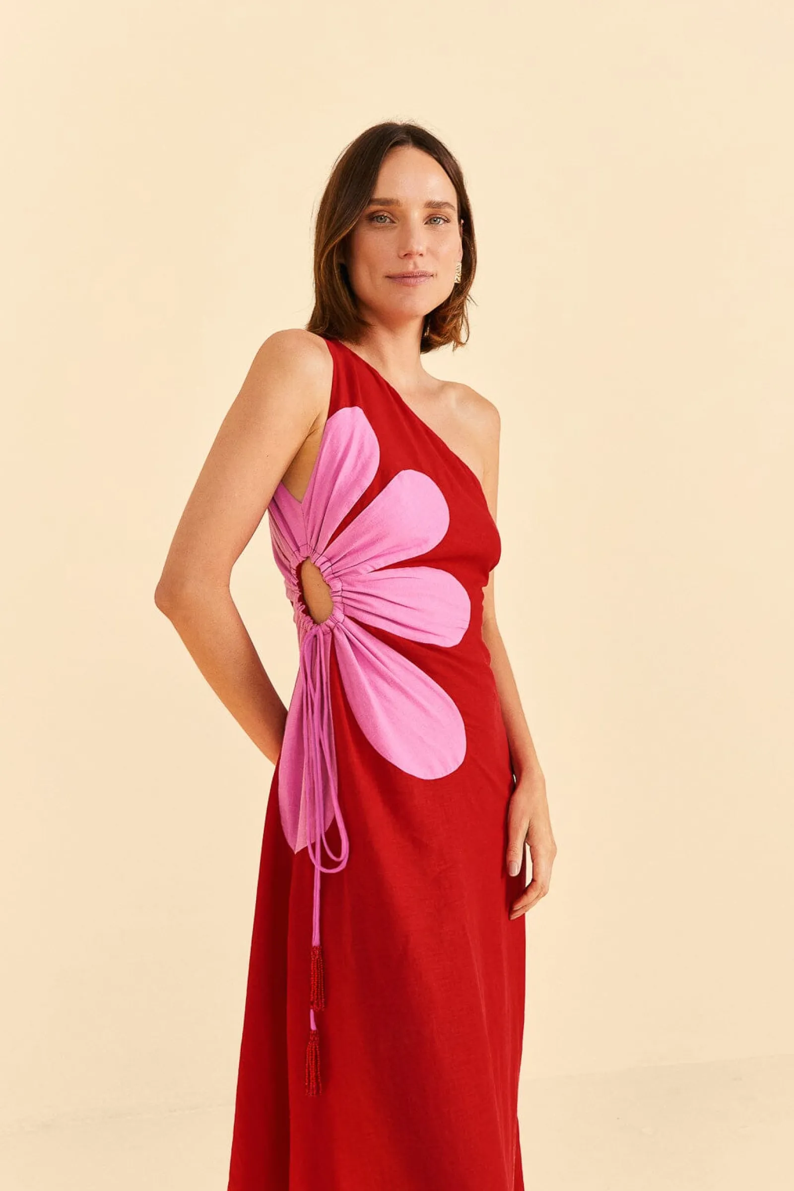 RED CUT-OUT FLOWER DRESS