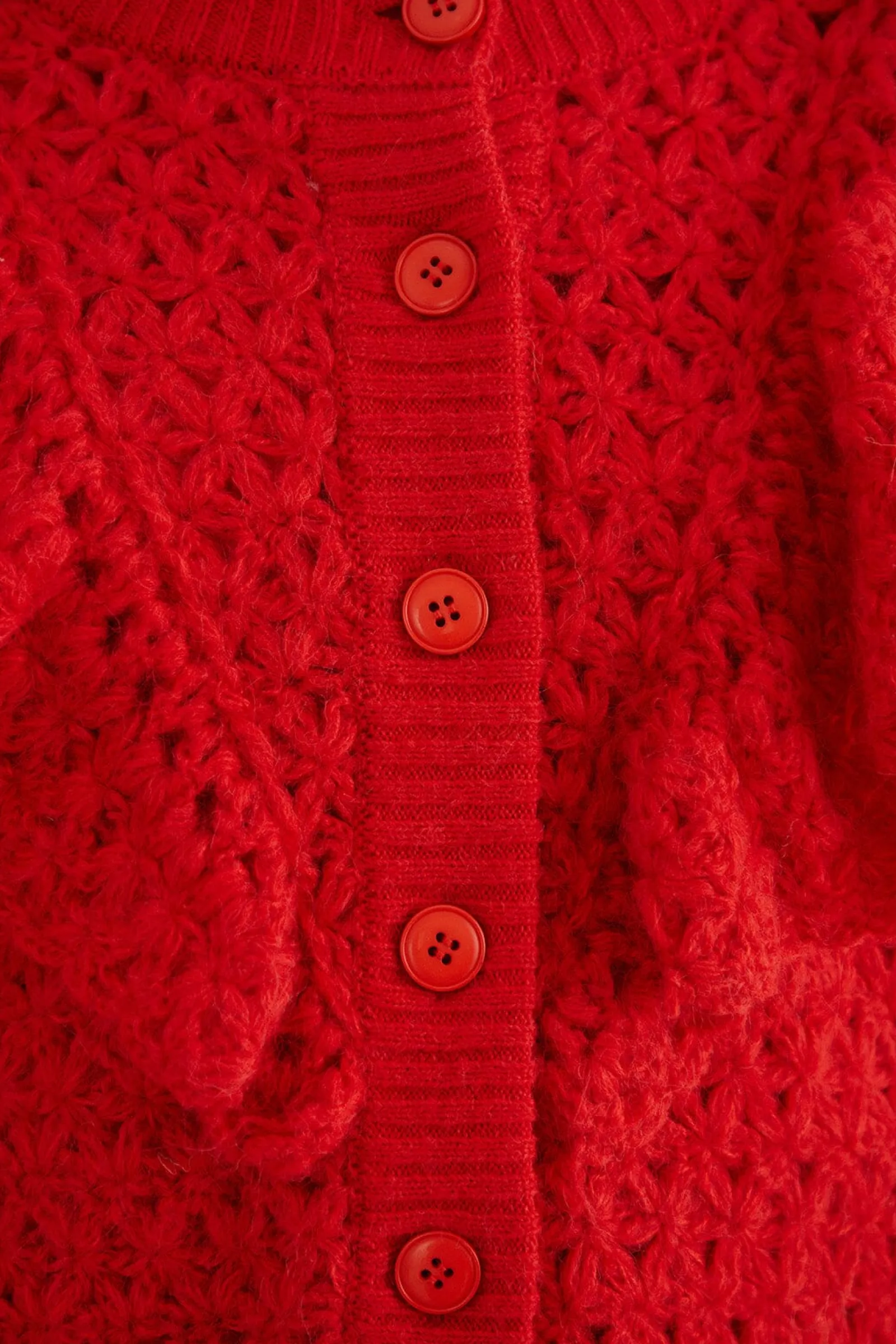 RED FLOWER TEXTURE KNIT CARDIGAN