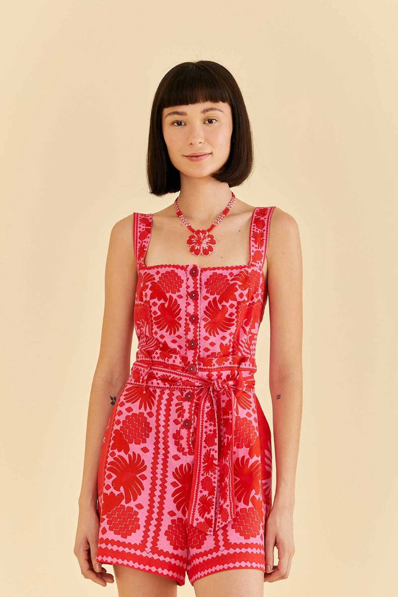 RED JUNGLE SCARF ROMPER