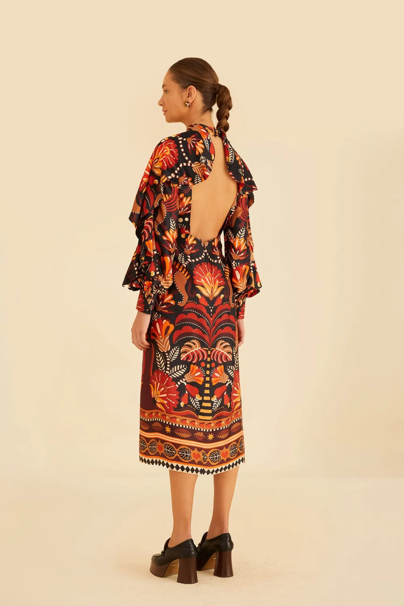 RED NATURE BEAUTY SCARF BACKLESS MIDI DRESS