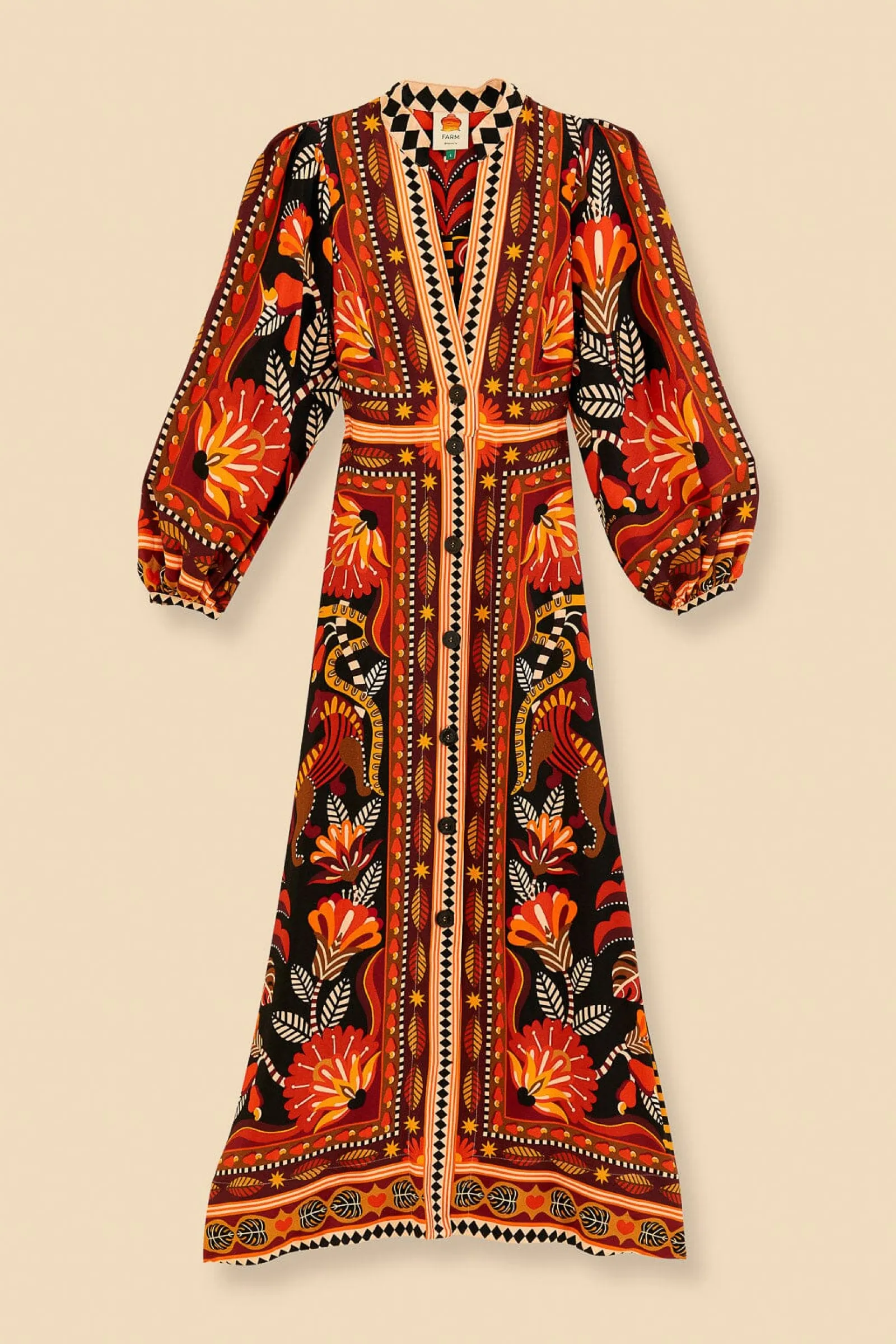 RED NATURE BEAUTY SCARF LONG SLEEVE MAXI DRESS