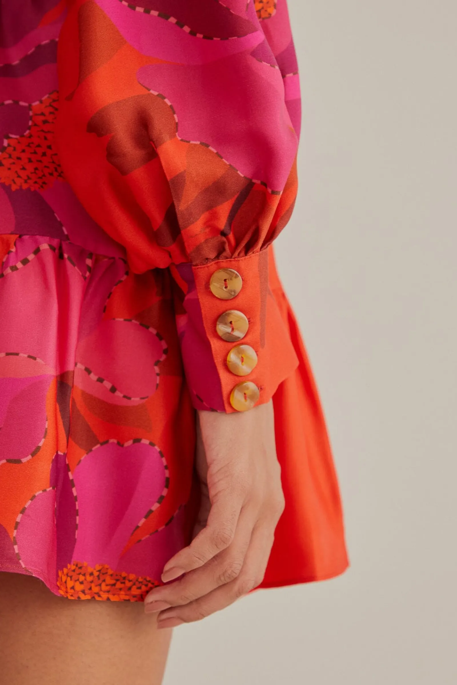 RED PEONY LONG SLEEVE MINI DRESS