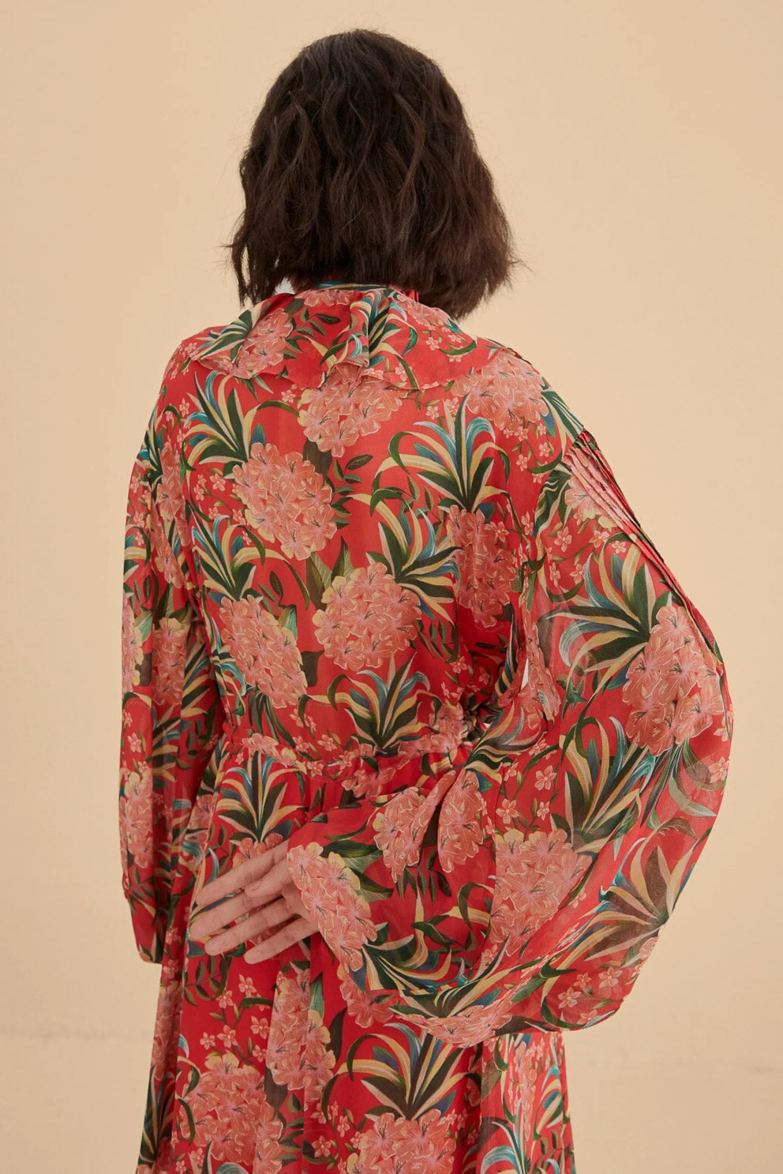 RED PINEAPPLE BLOOM V NECK MINI DRESS