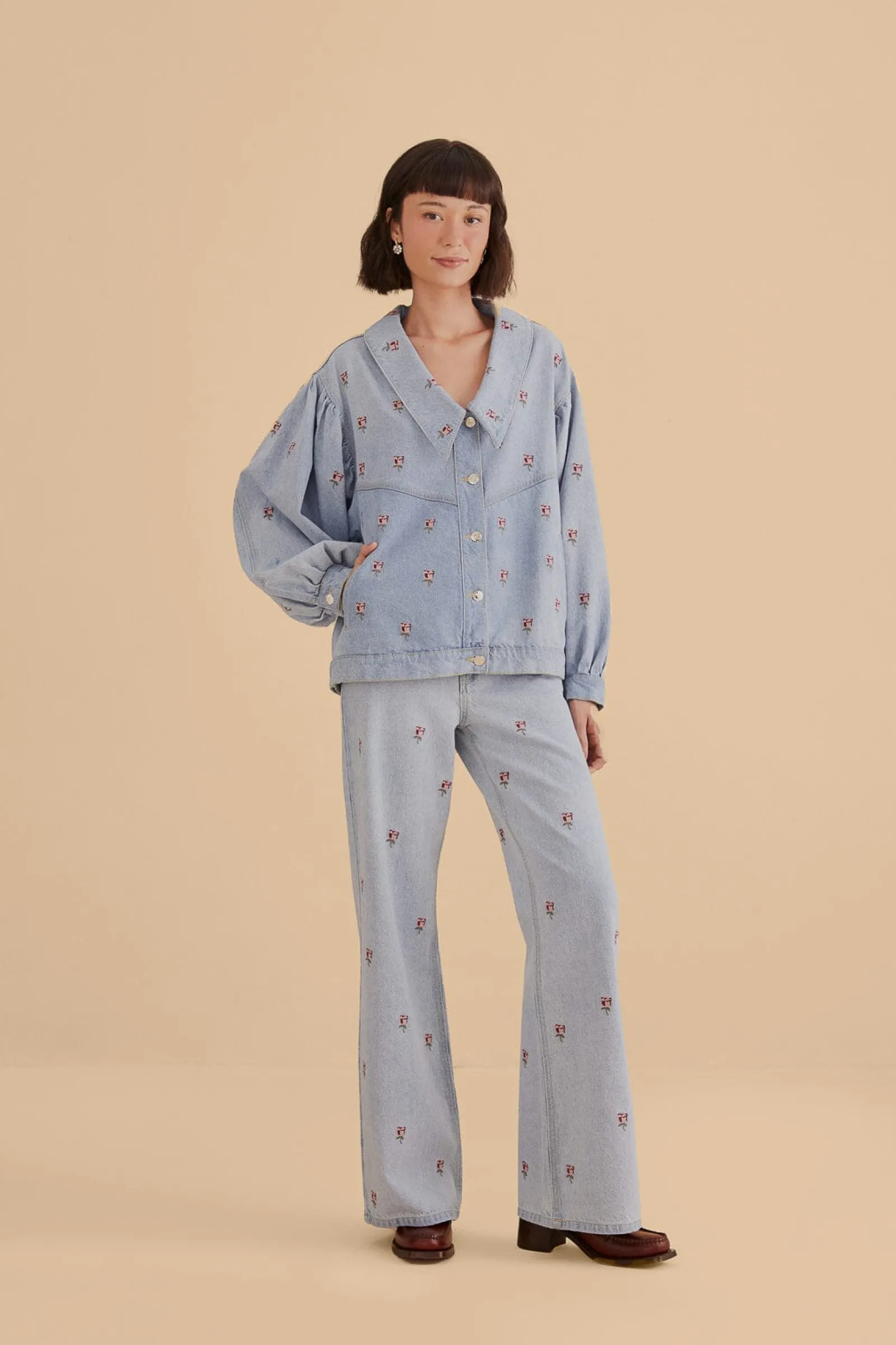 ROSE EMBROIDERED DENIM PANTS