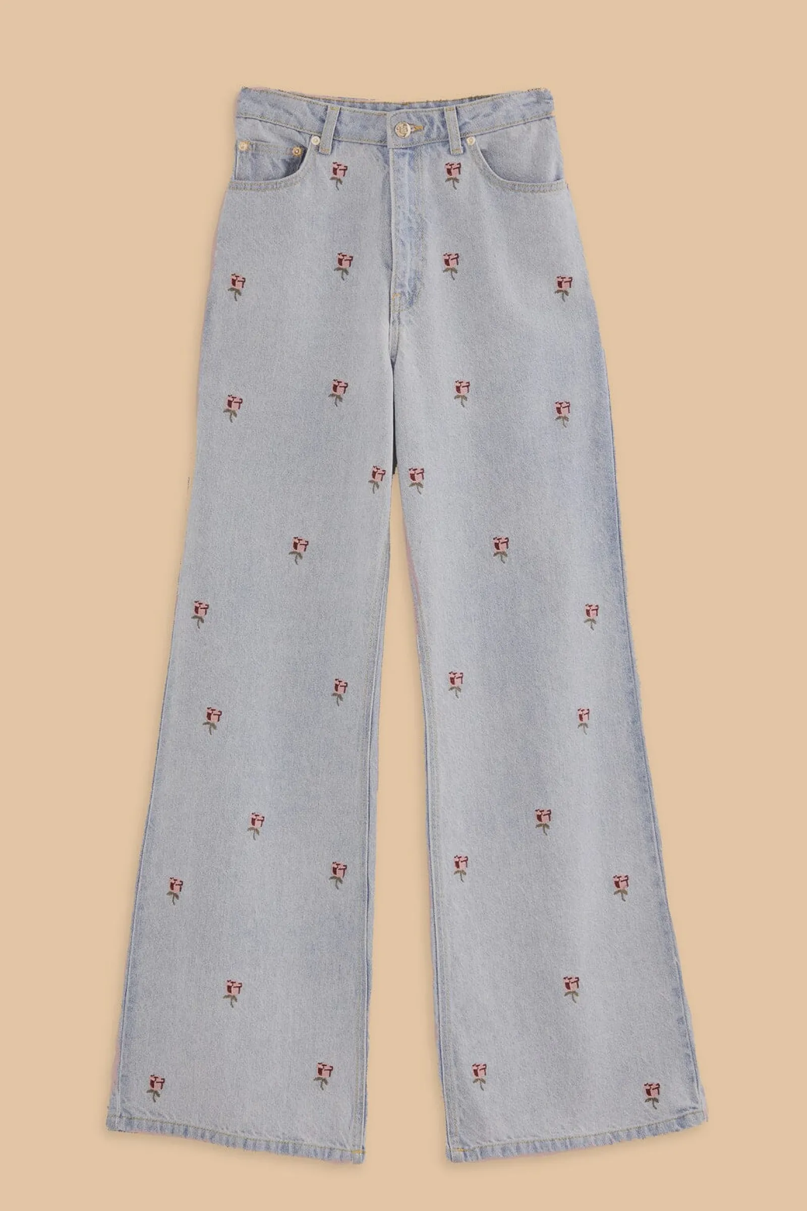 ROSE EMBROIDERED DENIM PANTS