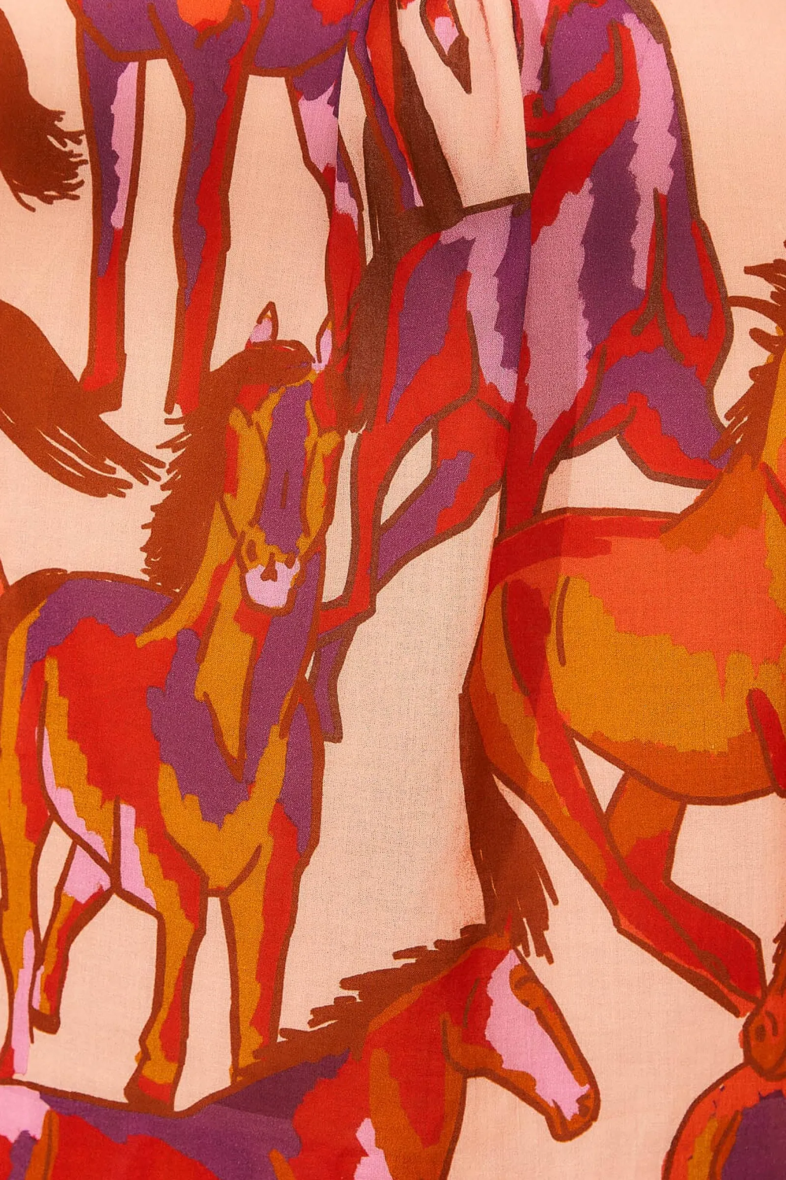 ROSE WILD HORSES BOW NECK TIE BLOUSE