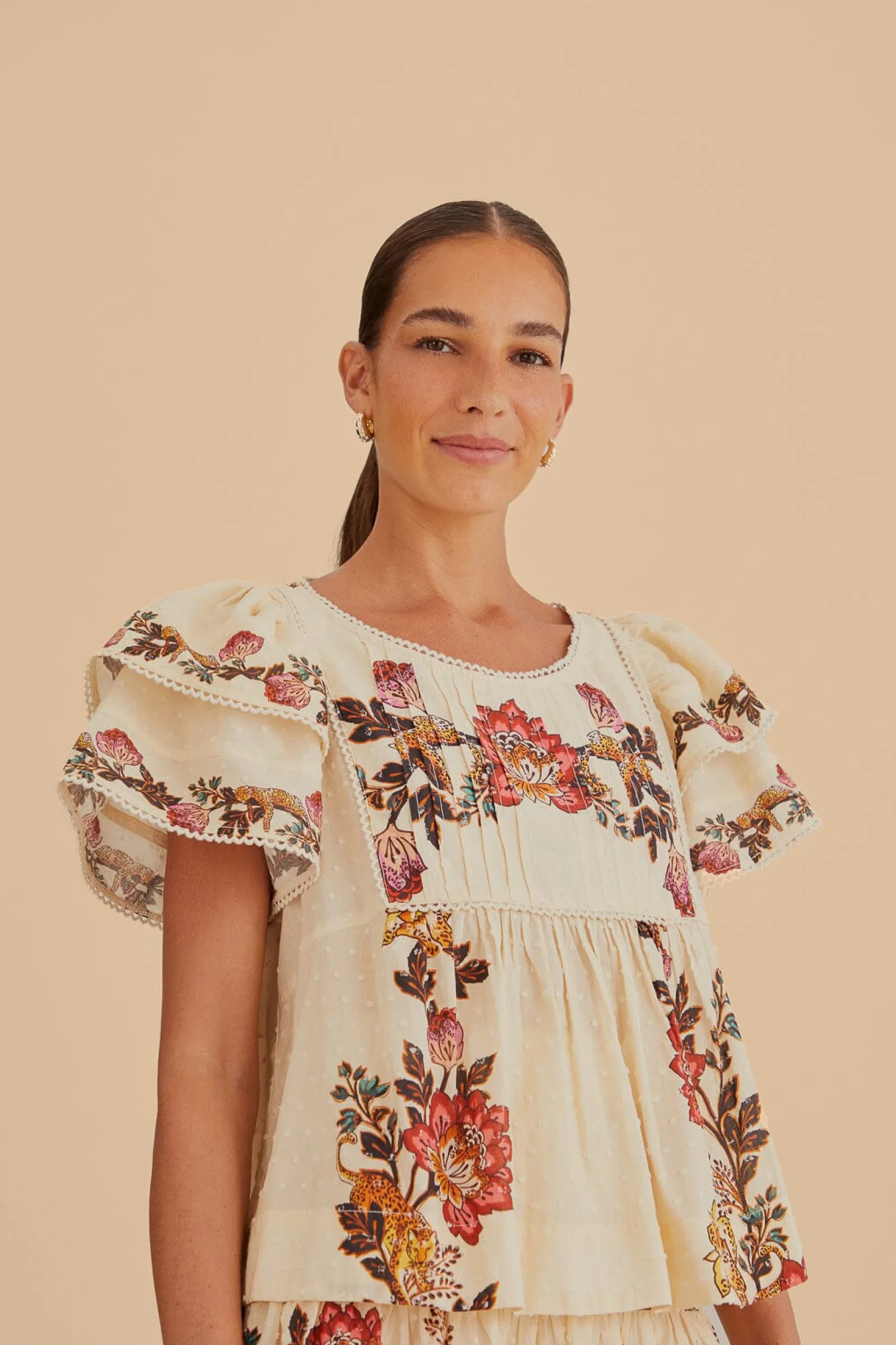  SAND LEOPARD FLOWERS BLOUSE