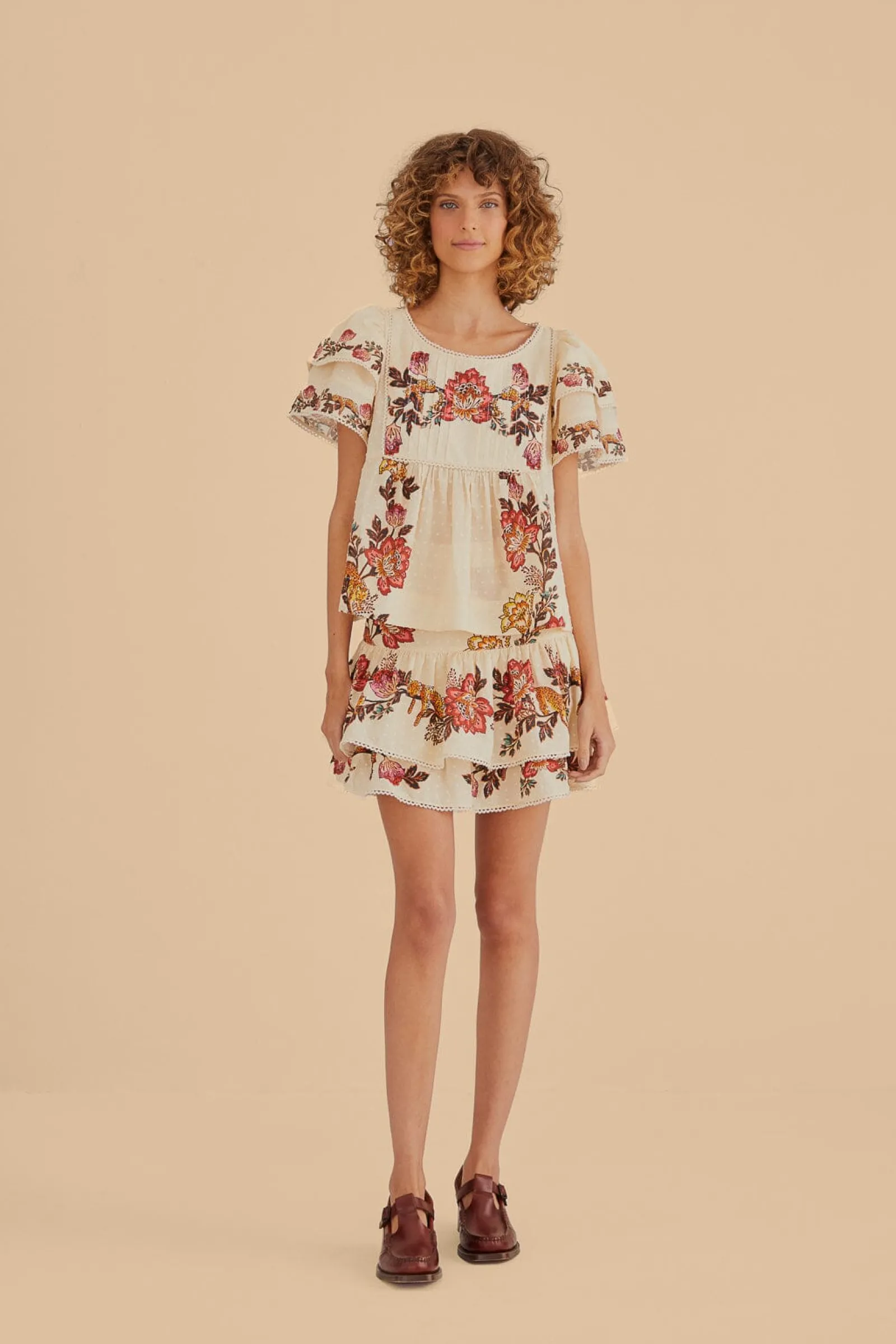 SAND LEOPARD FLOWERS BLOUSE