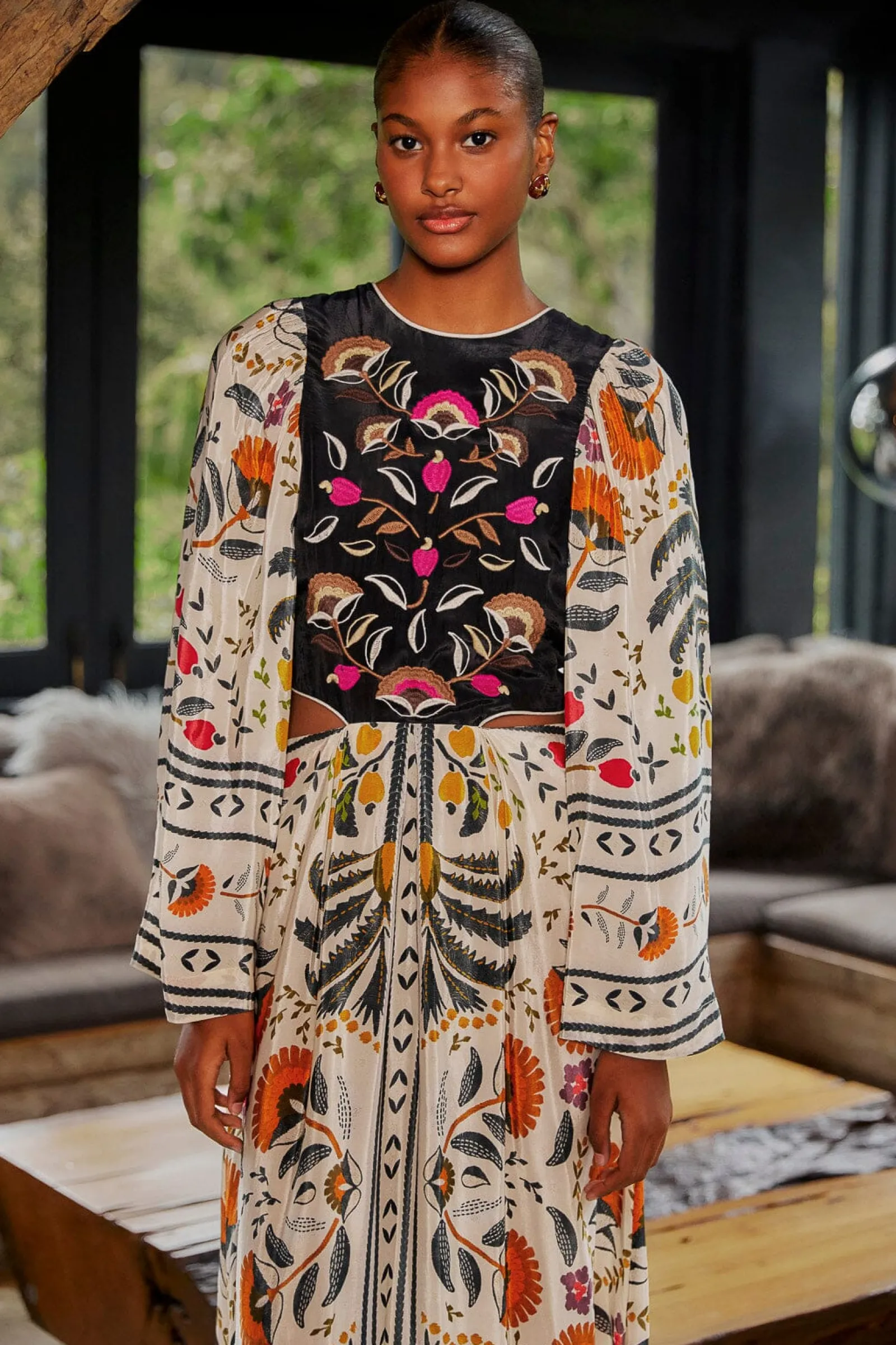 SAND PALMS PARADISE EMBROIDERED CUT OUT MIDI DRESS