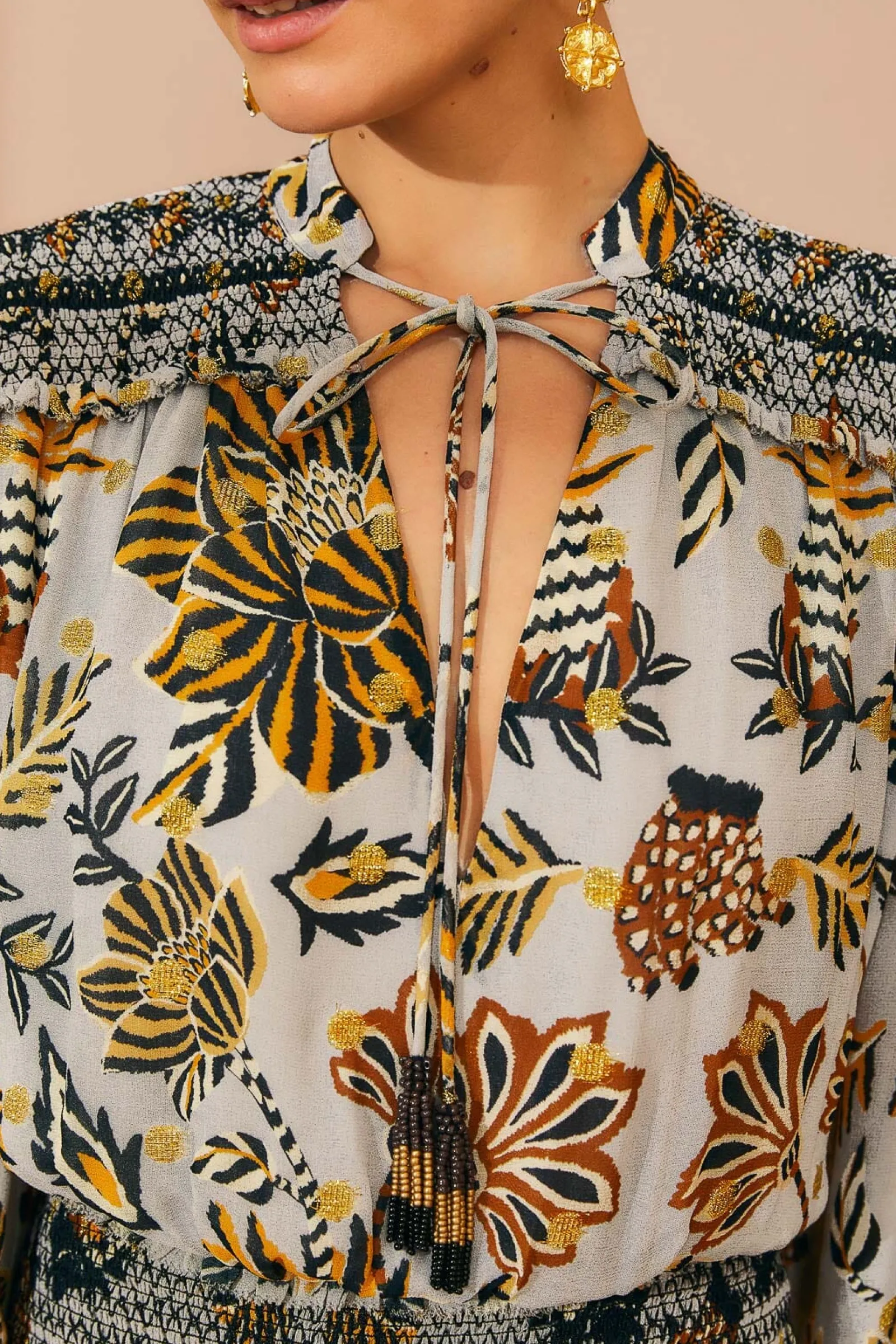 SILVER FLORAL TAPESTRY MINI DRESS