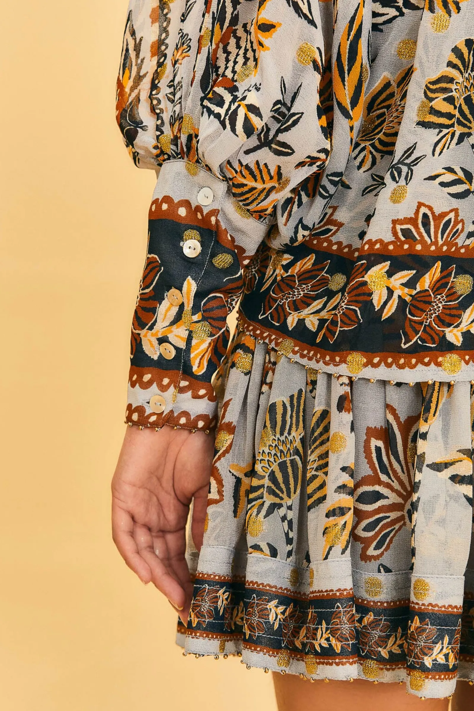 SILVER FLORAL TAPESTRY MINI SKIRT