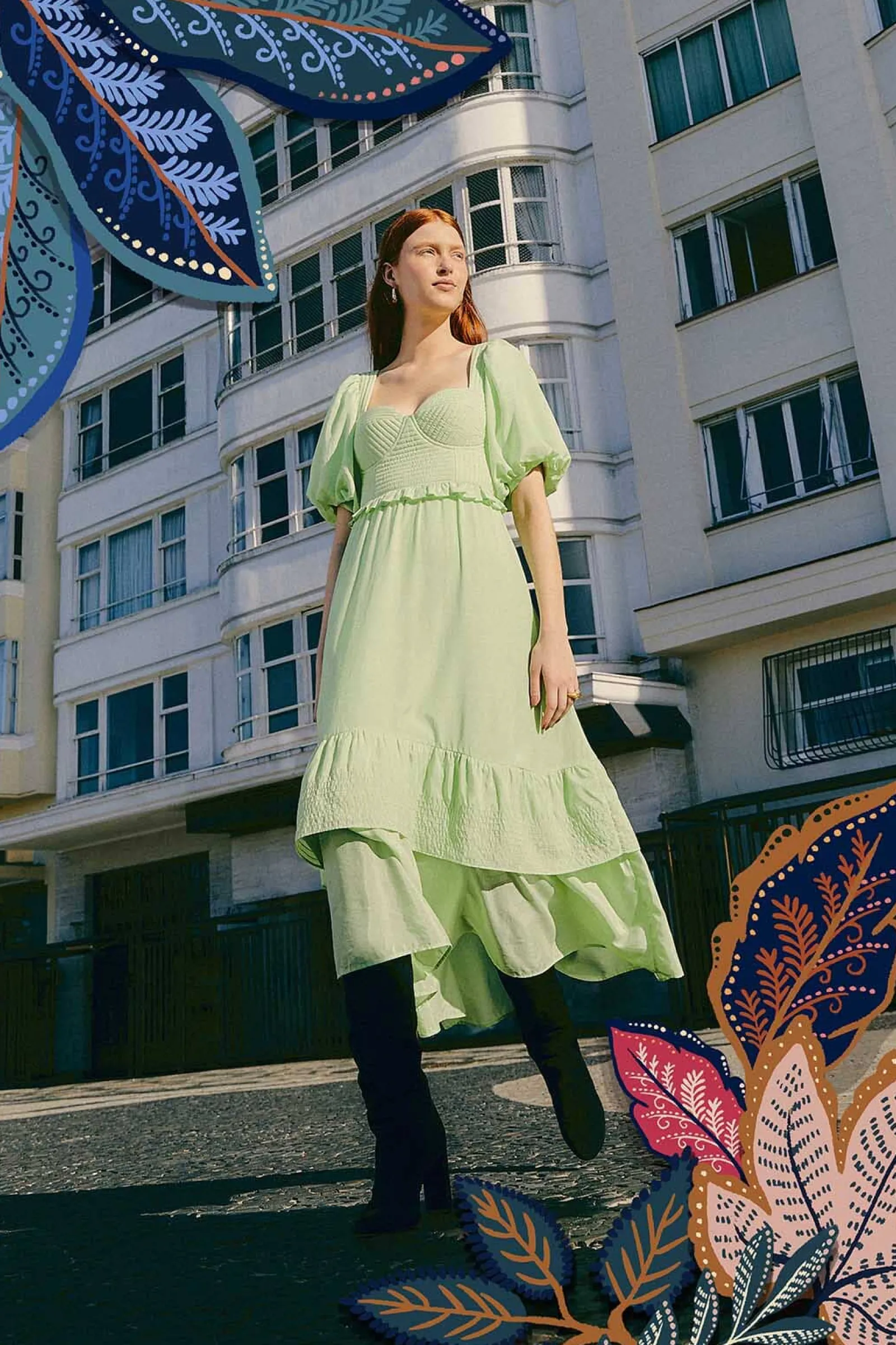 SOFT GREEN SHORT SLEEVE MIDI DRESS