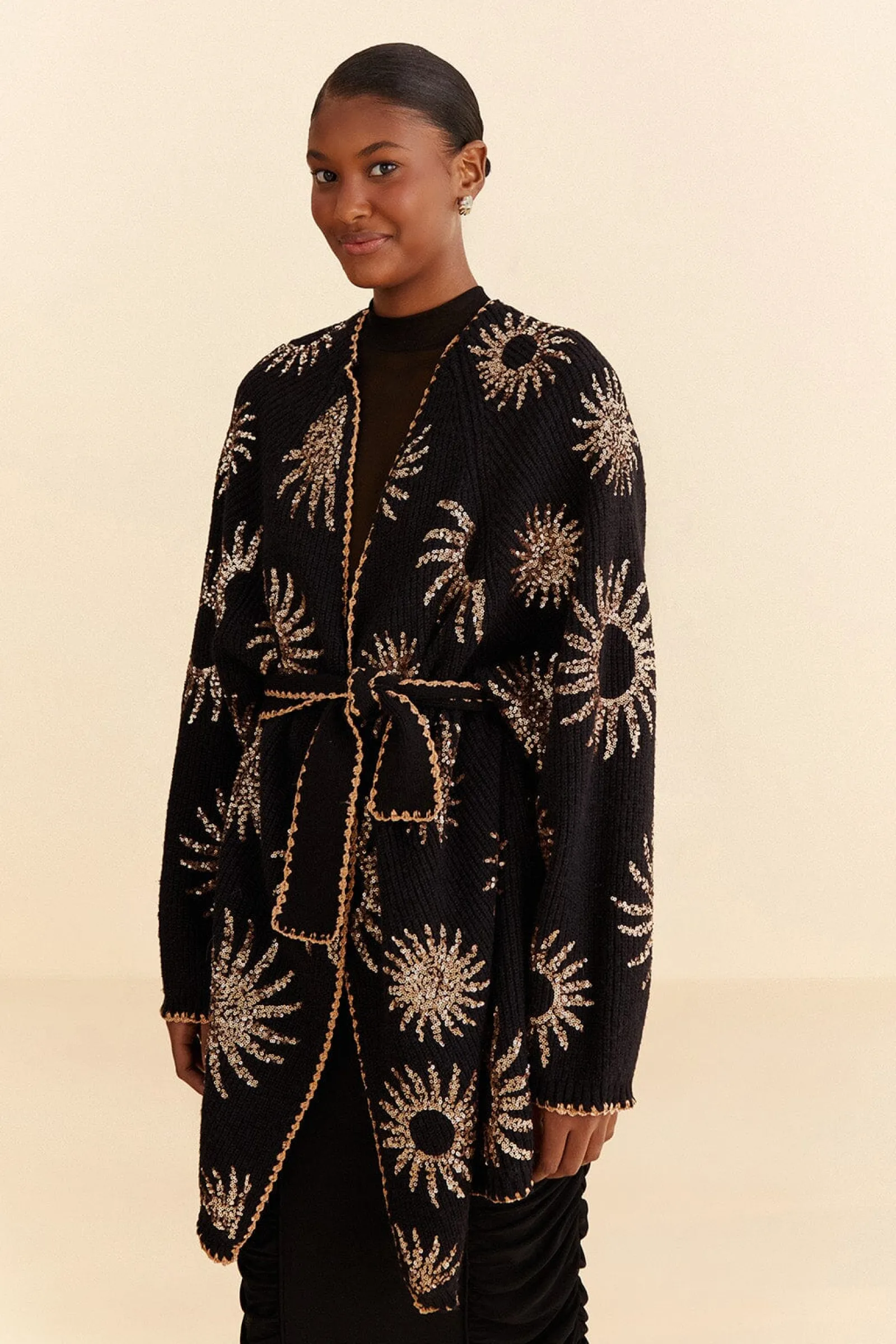 SUN SEQUIN EMBROIDERED KNIT CARDIGAN