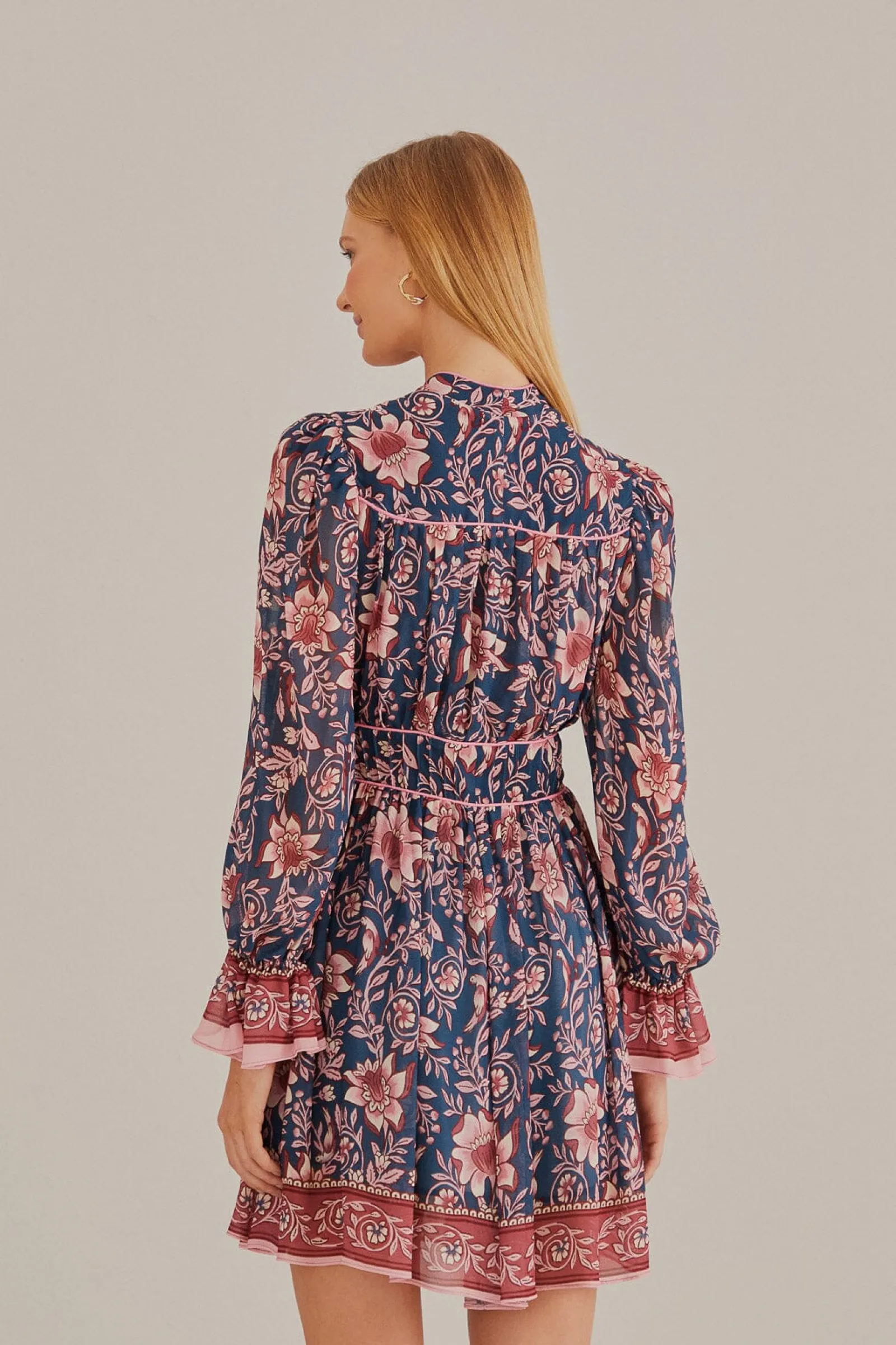 TEAL AINIKA CHARM LONG SLEEVE MINI DRESS